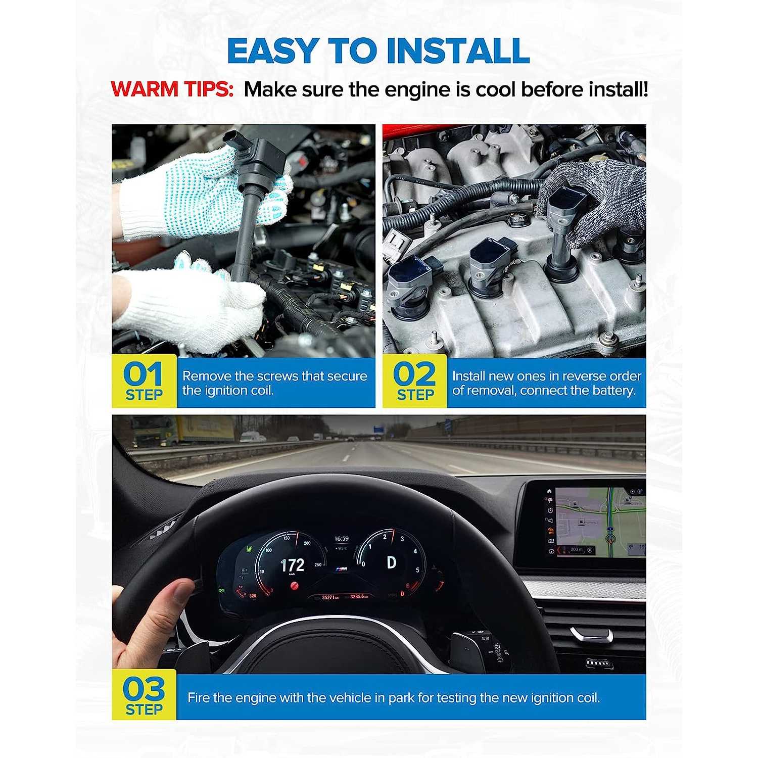 PHILTOP® Ignition Coil Pack, Replacement for 2001-2004 Tacoma, 2000 4Runner, UF323 Ignition Coil Set of 4, OE Coils with Fast Ig 5