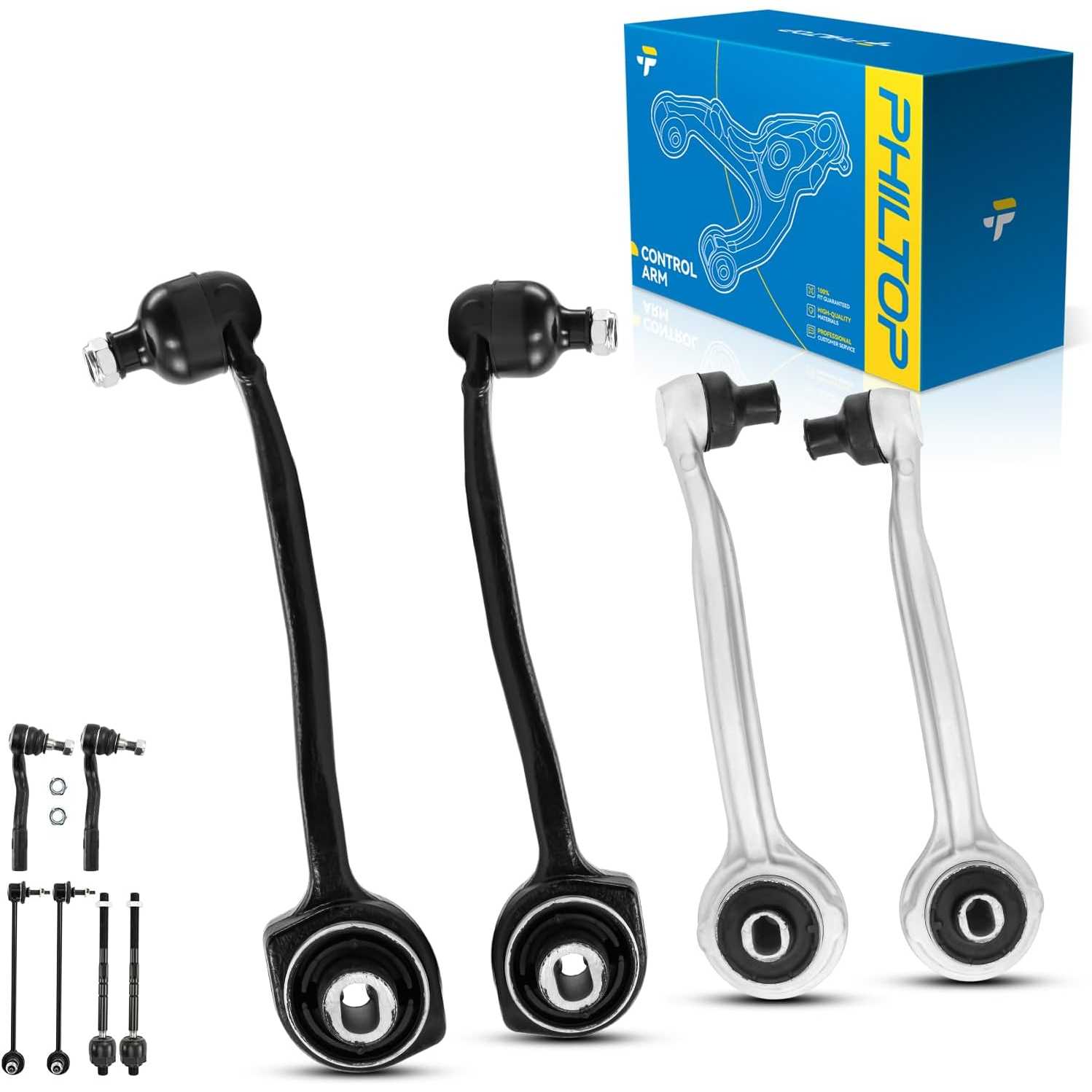PHILTOP 10Pcs Front Upper/Lower Control Arms W/Ball Joint Tie Rod Sway Bar Link Fit for C240, C320, C32 AMG, C230, CLK320, CLK50