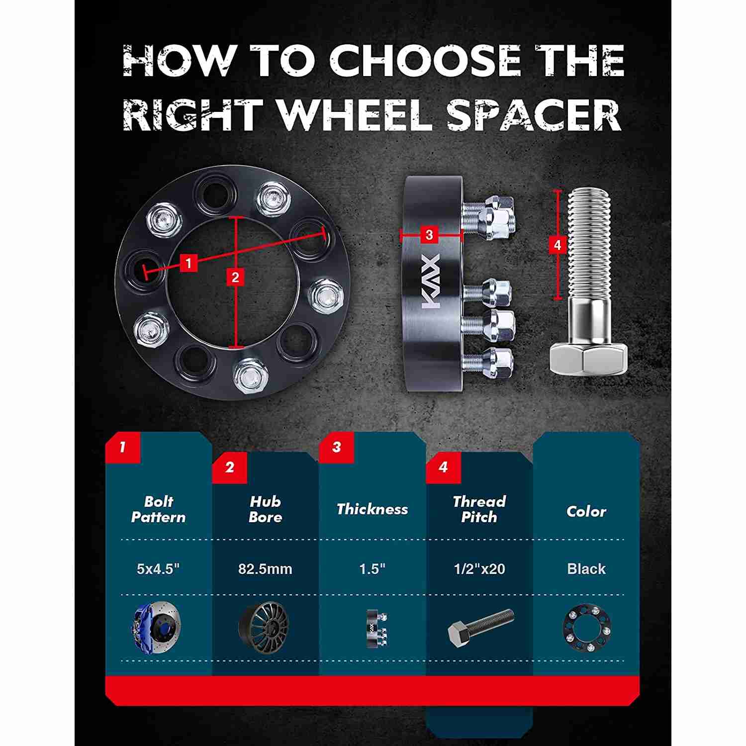 KAX® 1.5" 5x4.5" Wheel Spacers 82.5mm 1/2"x20 4PCS for 2004 Ford Ranger 1