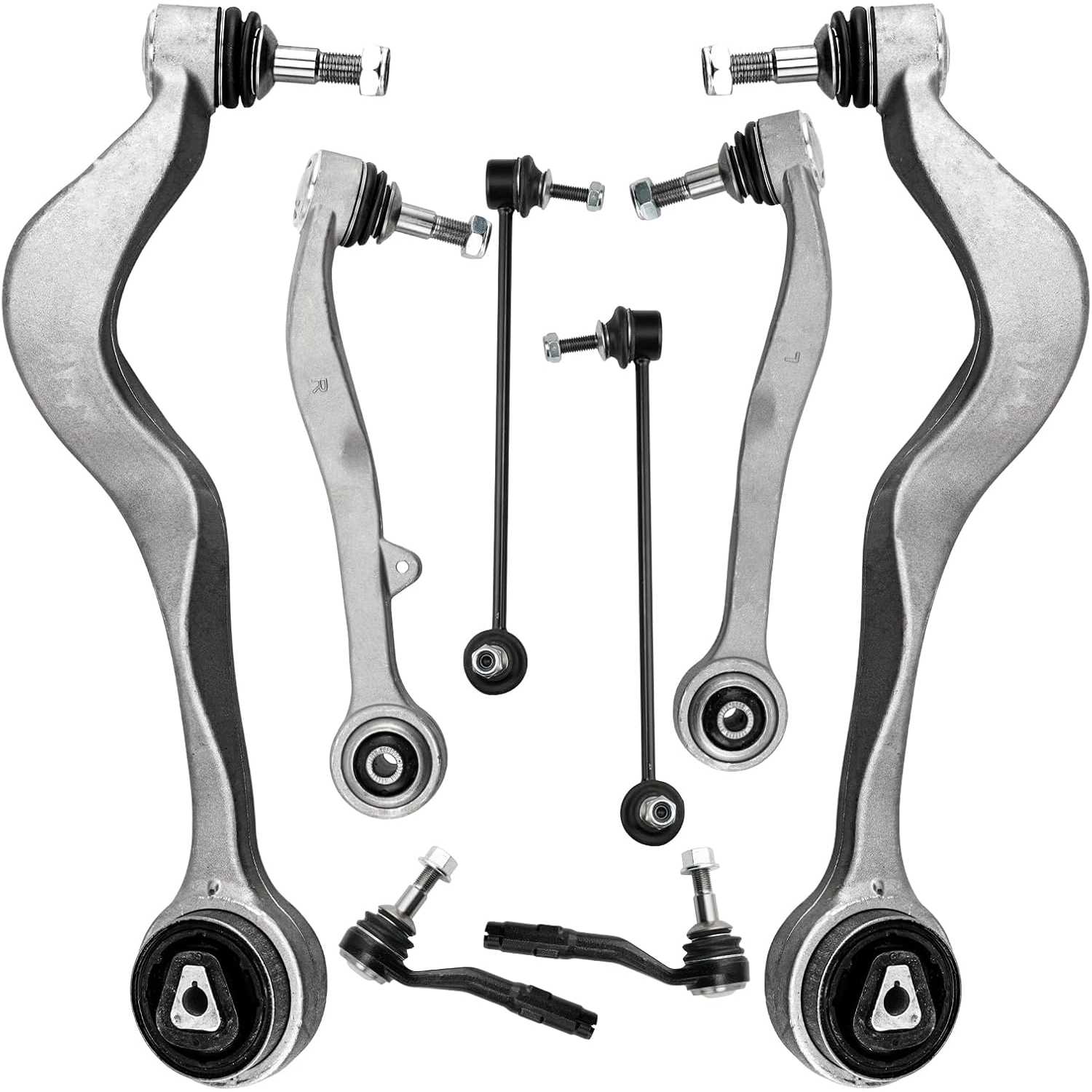PHILTOP 8Pcs Suspension Kit Front Lower Control Arm w/Ball Joint Sway Bar End Link Tie Rod End Fit for 2004-2007 530i/525i/545i