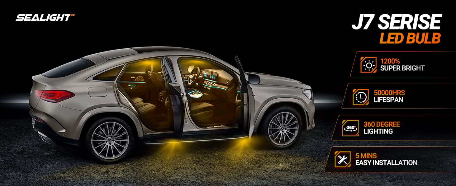 Sealight 194 168 W5W 2825 T10 LED Light Bulb Amber License Plate Dome Map Door Courtesy Dash Lights