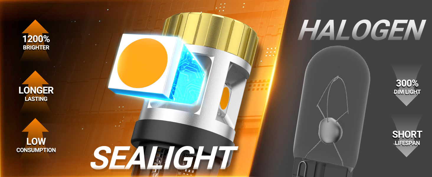 Sealight 194 168 W5W 2825 T10 LED Light Bulb Amber License Plate Dome Map Door Courtesy Dash Lights