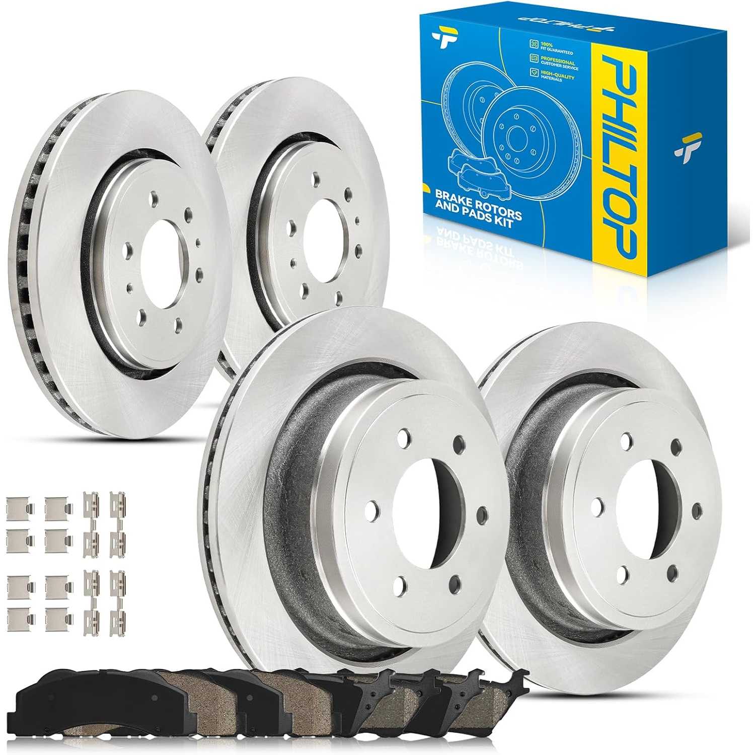 PHILTOP Front & Rear Brake Kit For 2012-2020 Ford F-150, Brake Rotors Ceramic Brakes Pads Replacement : 54153+D1414+54186+D1