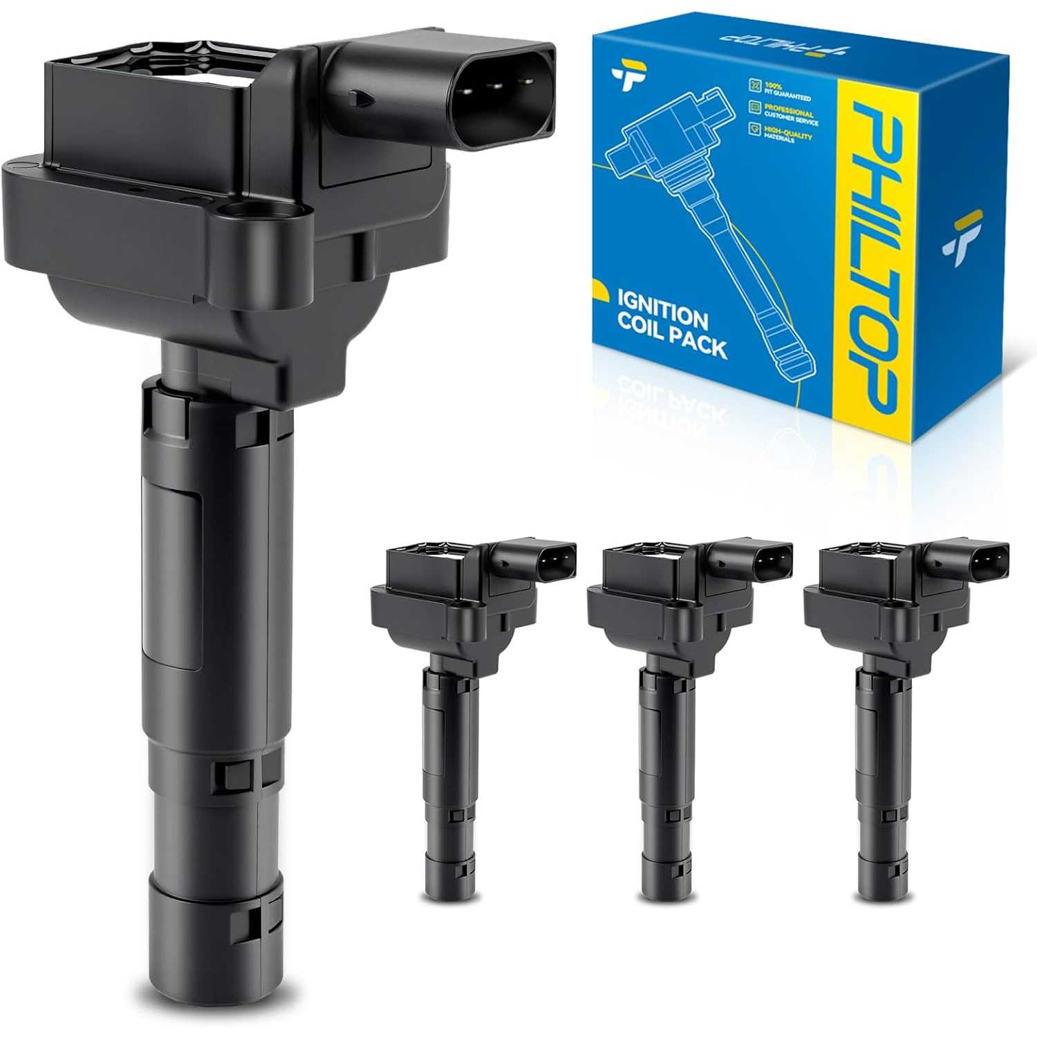 PHILTOP Ignition Coil Pack Set of 4 UF658 Compatible with Mercedes-Benz 2012-2015 C250, SLK250