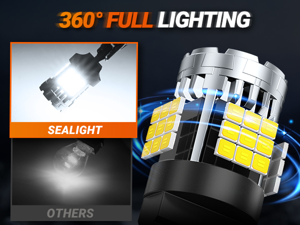 SEALIGHT 7443 LED Bulbs – Super Bright White Backup Reverse Lights, 1200% Brighter, 2-Pack, Fits 7440 7441 7444 T20 W21W Sockets (Canbus Error Free)