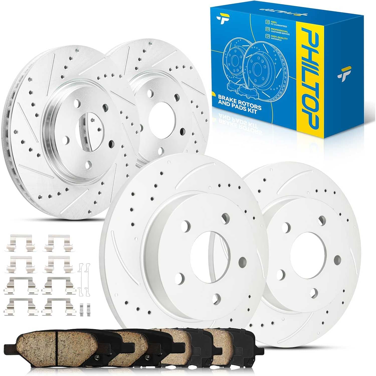 PHILTOP Front & Rear Brake Kit For 2006-2012 Chevrolet Malibu, 2008-2010 Pontiac G6, 2007-2009 Saturn Aura, Brake Rotors Cer