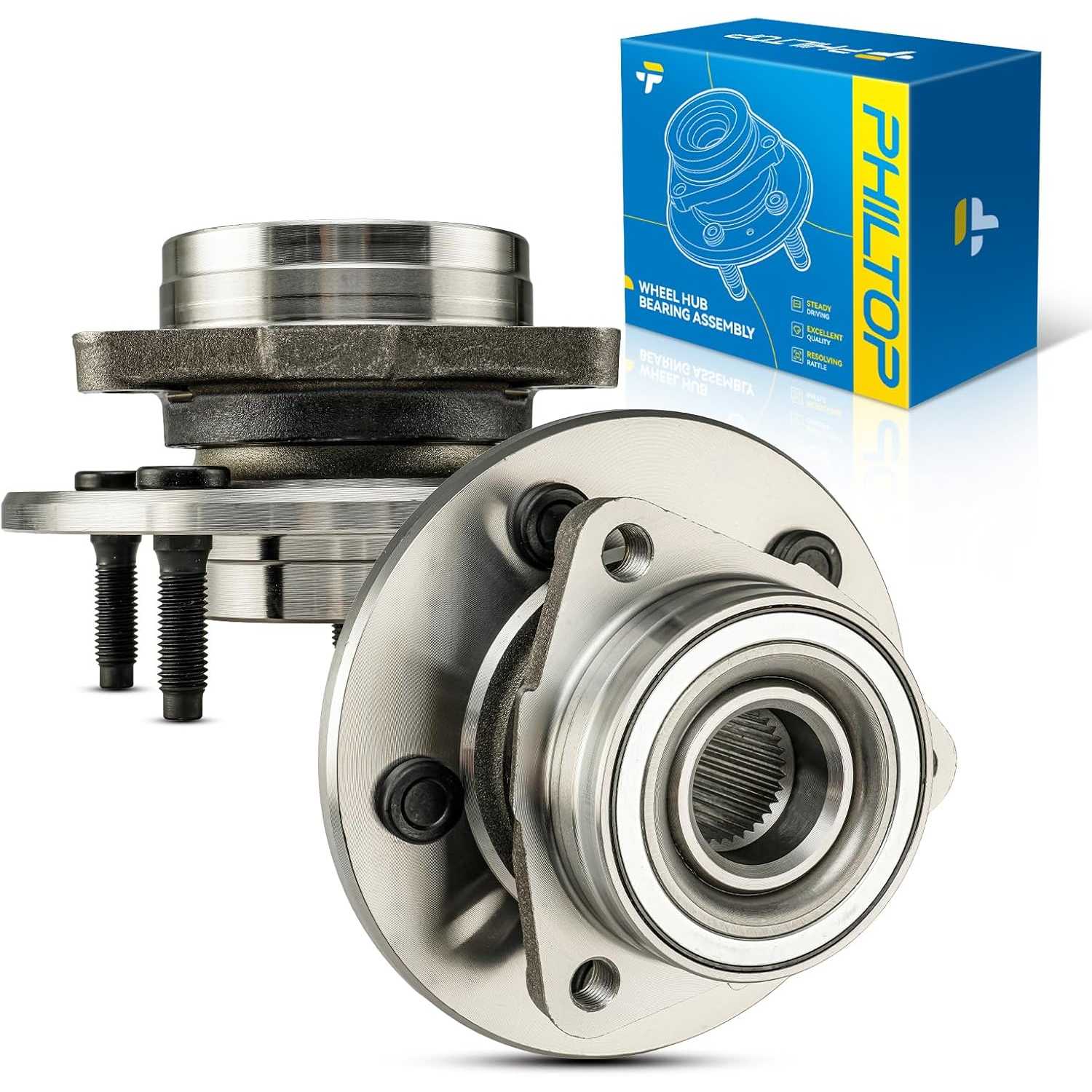 PHILTOP 515017 4WD Front Wheel Bearing & Hub Assembly Compatible with 1997-2000 Ford F-150 5 Lugs 2pcs