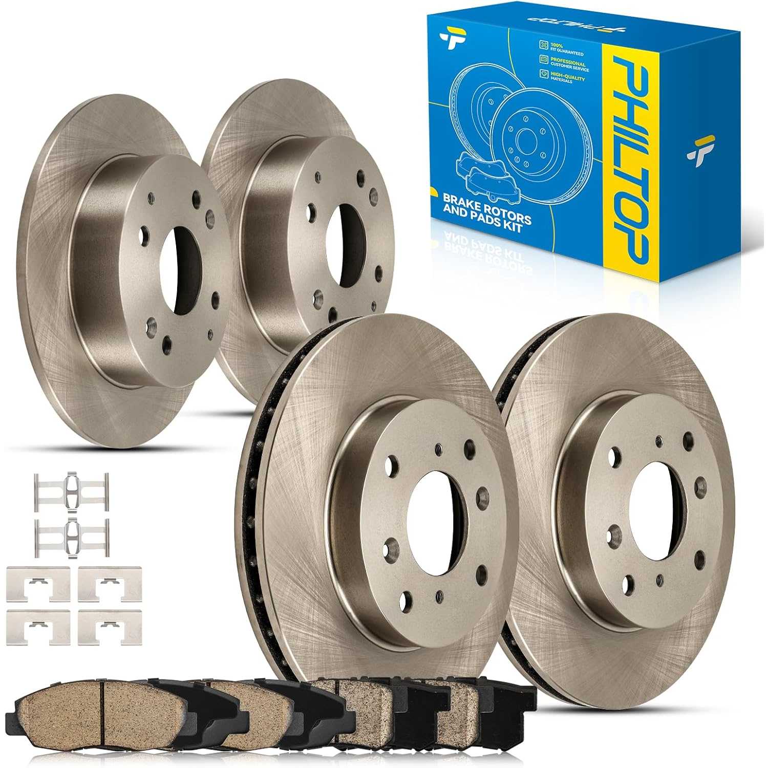 PHILTOP Front and Rear Brake Kit For Honda Accord 1998-2002, Brake Rotors and Brake Pads Kit Replace #31243+D465+31244+D537, Fro