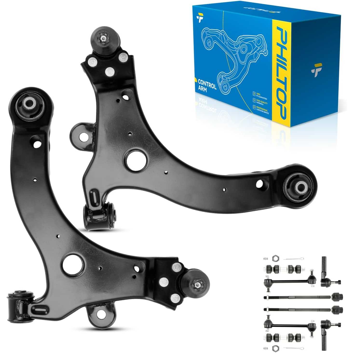 PHILTOP Front Lower Control Arms W/Ball Joint Tie Rod Sway Bar Link Fit for Impala, Century, LaCrosse, Grand Prix, Impala Limite