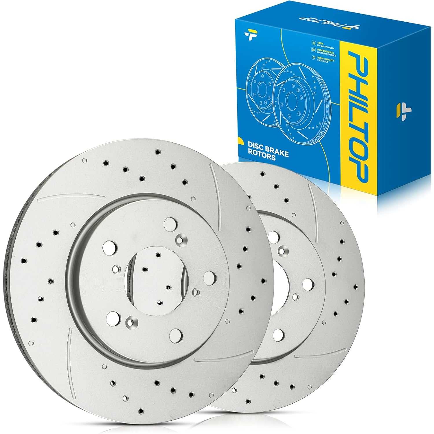 PHILTOP Front Rotor for 2005 2006 2007 2008 2009 2010 Honda Odyssey, Drilled and Slotted Vented Disc Brake Rotors Replacement 31