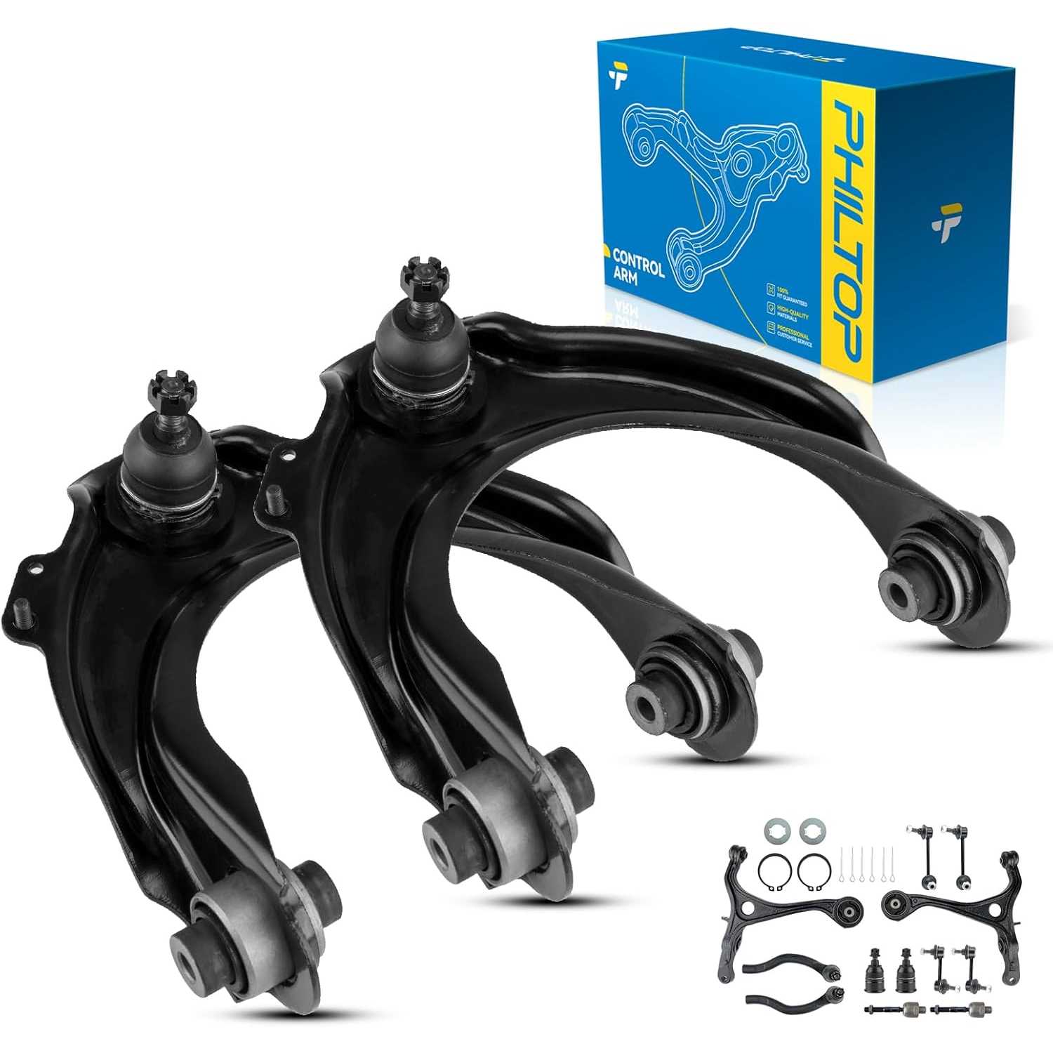 PHILTOP 14pcs Supension Kit Lower Control Arm Upper Control Arm Inner Tie Rod End Outer Tie Rod End Sway Bar End Link Lower Ball
