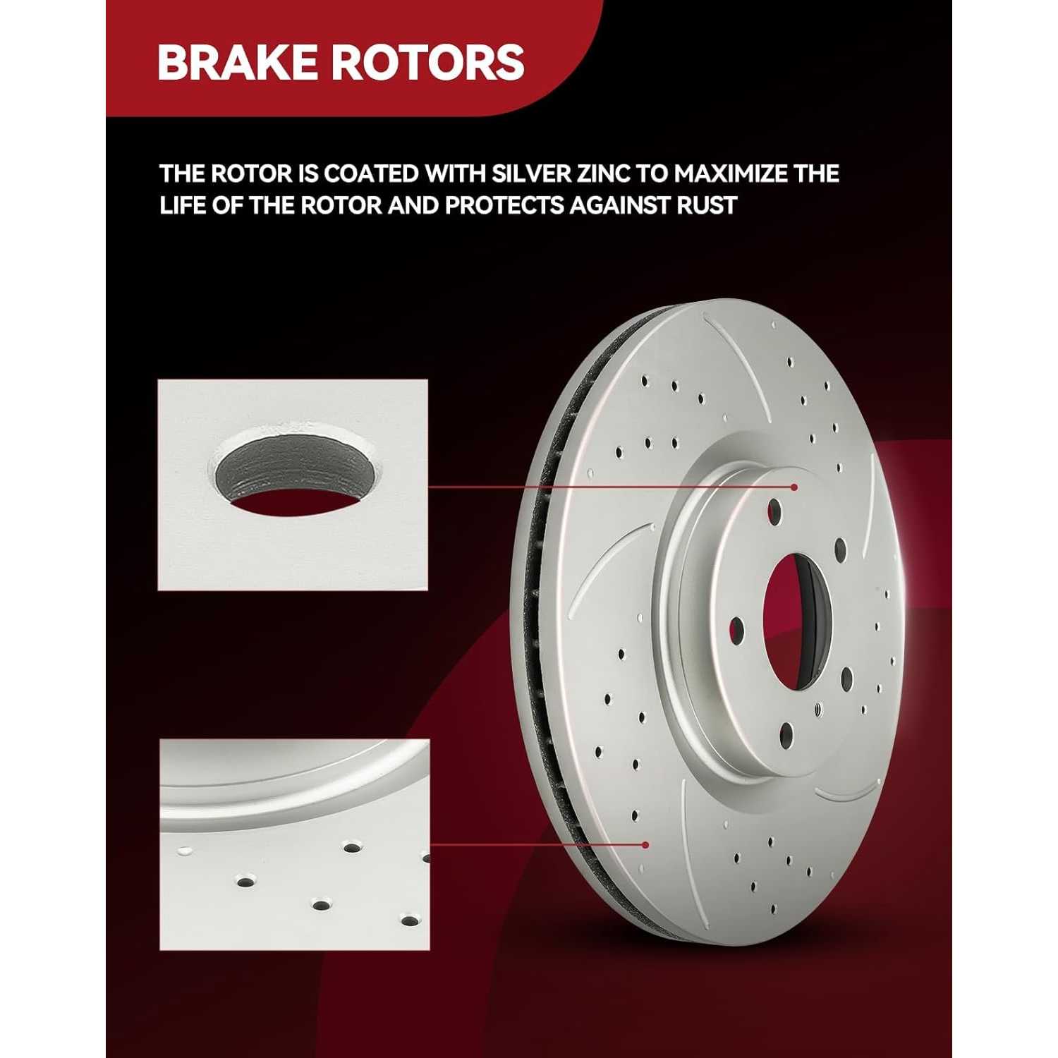 2013-2016 Hyundai Santa Fe Front Drilled and Slotted Ceramic Brake Pad & Rotor Kit 5