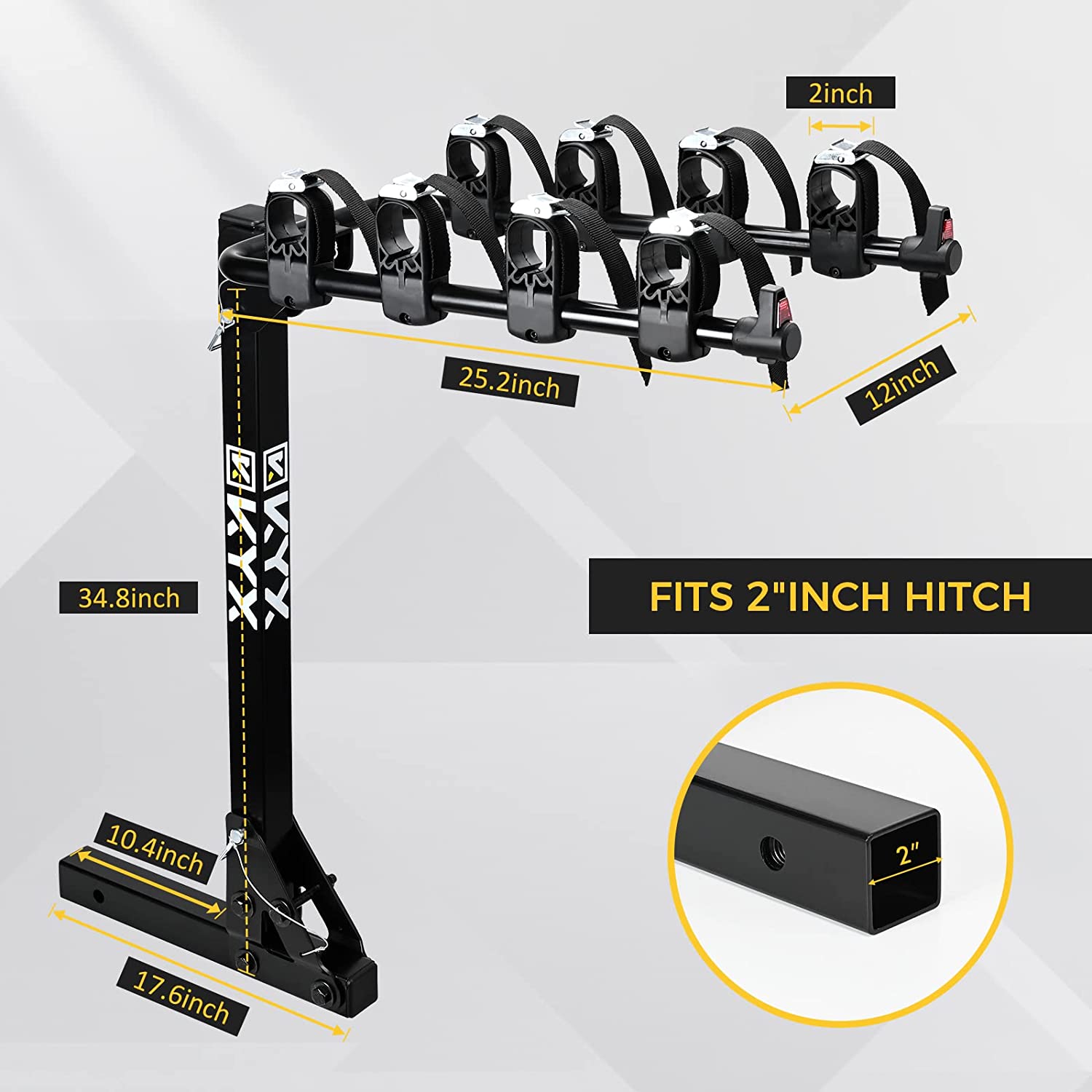 Suncent® 4-Bikes Rack Hitch Mount Carrier Fits 2" Receivers 143 lbs Capacity with Foldable Arms & Tilt-Away Modes for Car SUV Tr 2