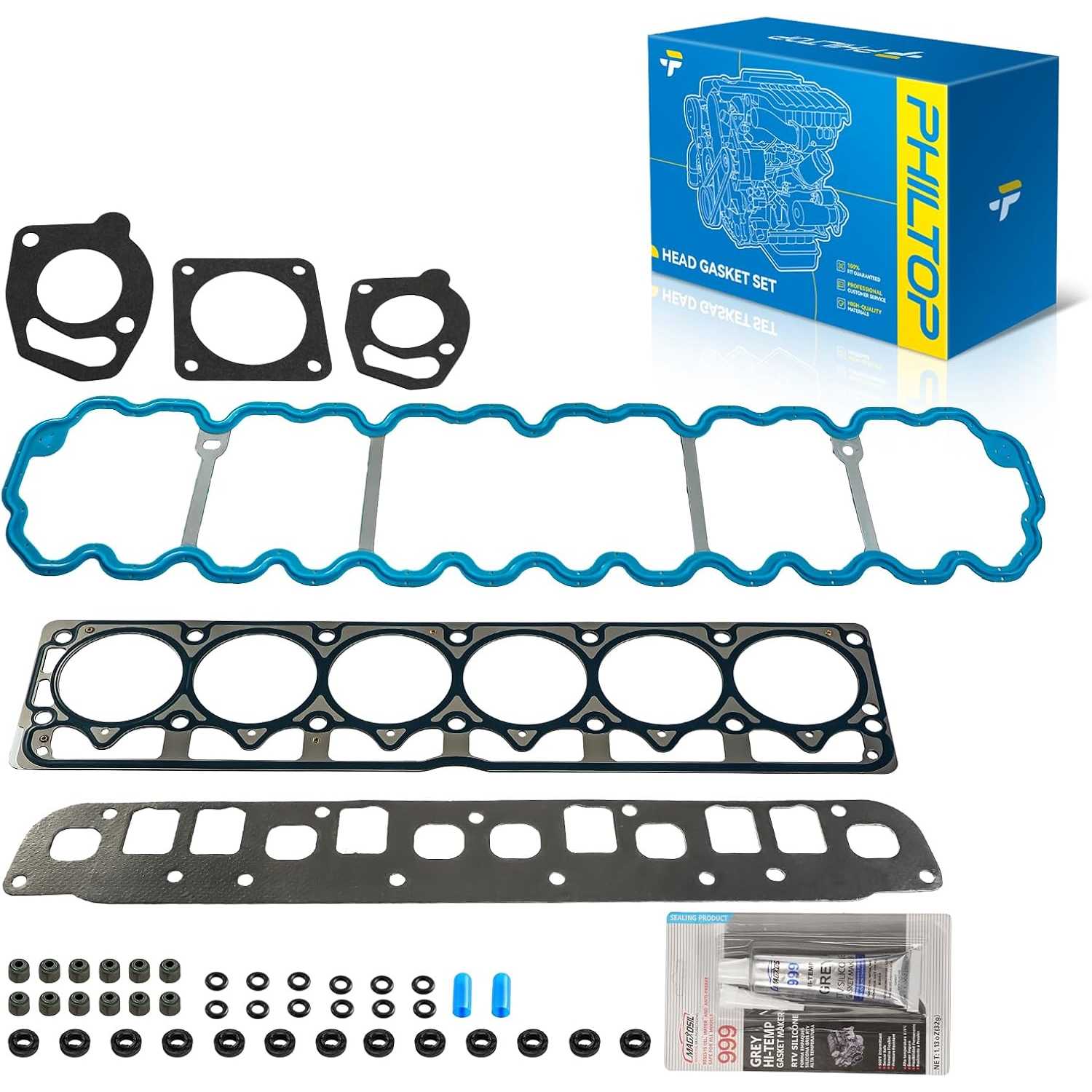PHILTOP HS9076PT-4 Head Gasket Set Fit for Jeep Wrangler 2000-2003, Grand Cherokee 1999-2003, Cherokee 1999-2001, for 4.0L Engin