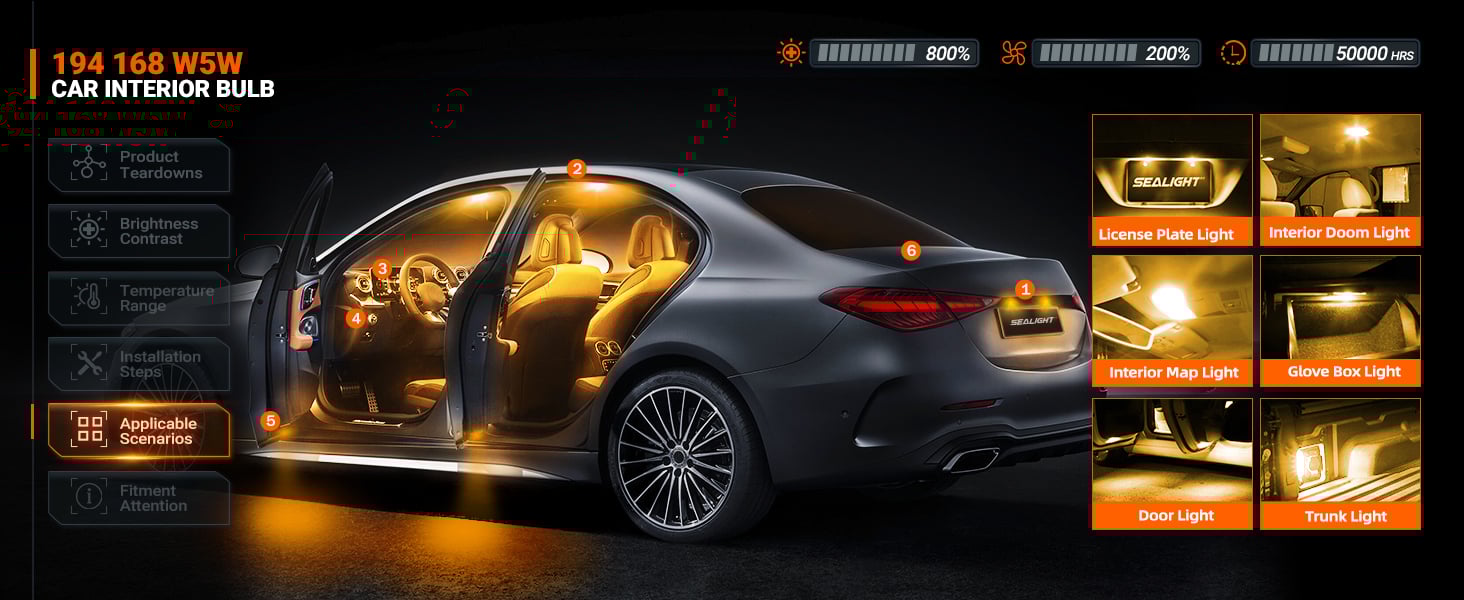 194 168 w5w led bulb amber yellow