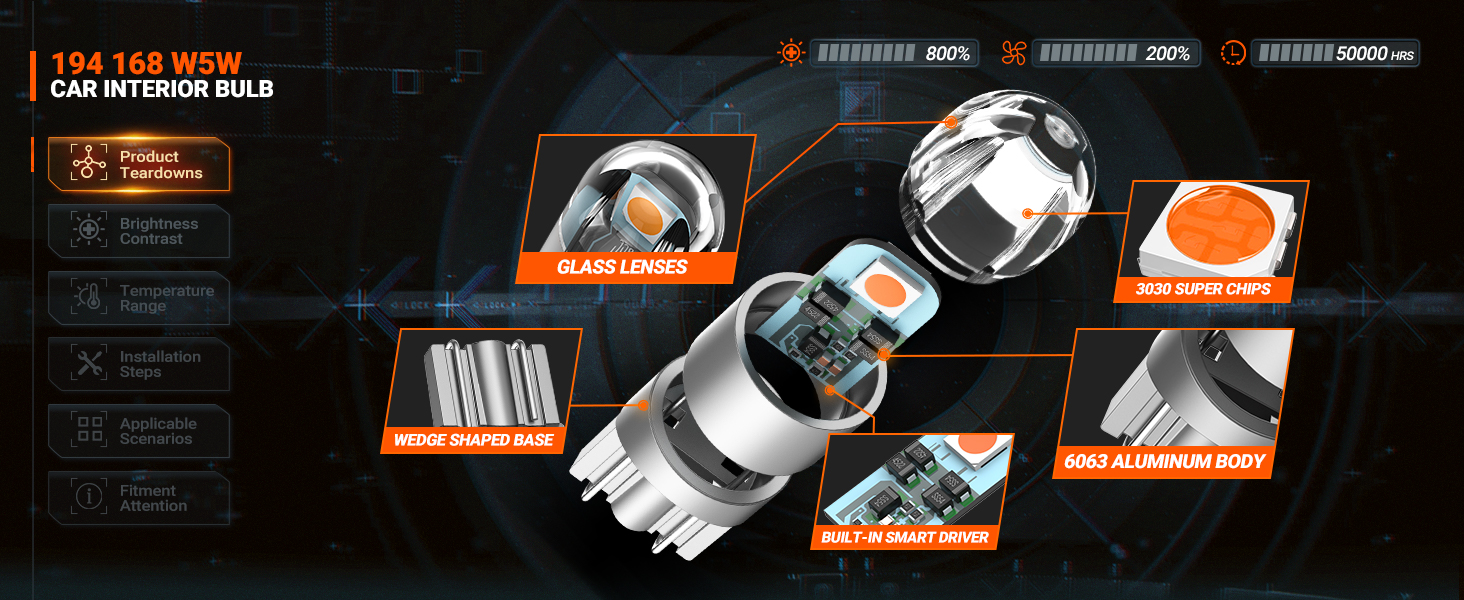 194 168 w5w led bulb amber yellow