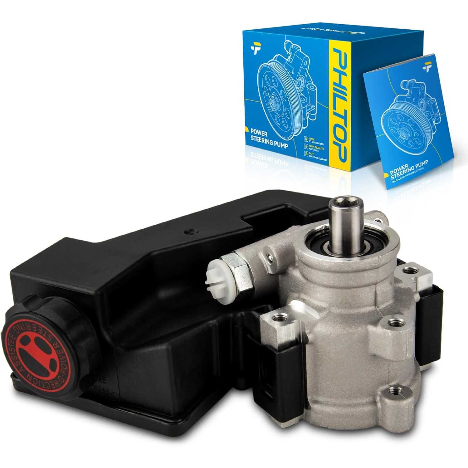 PHILTOP 2061607 Power Steering Pump Fit For 1999-2004 Grand Cherokee 4.0/4.7L,Power Steering Pump with Reservoir