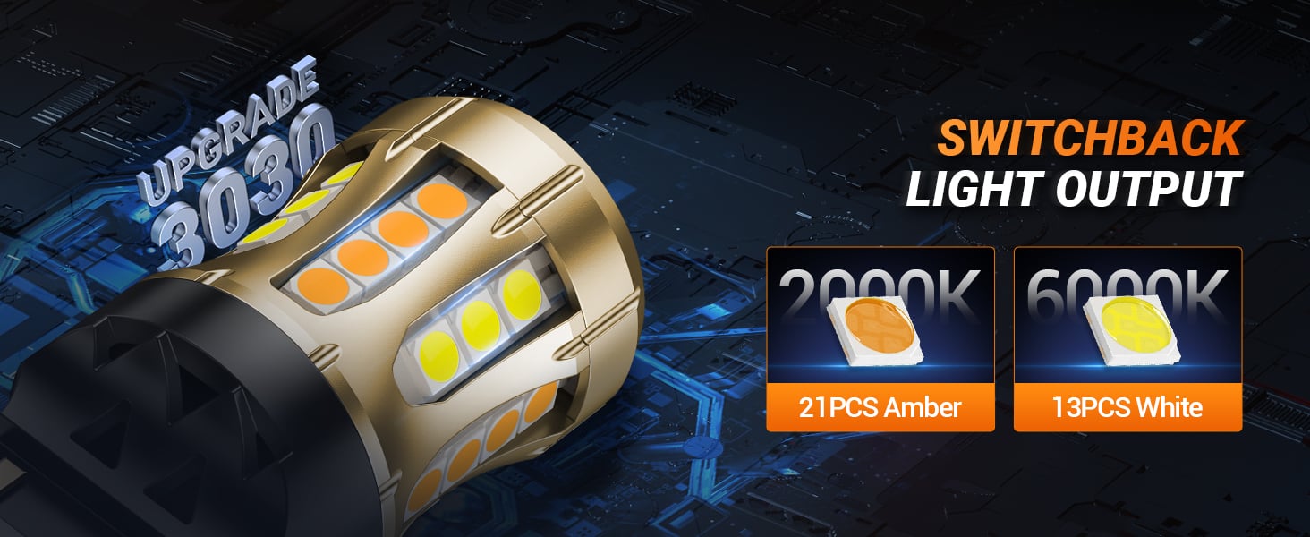 SEALIGHT 7443 Switchback LED Bulb Front Turn Signal Light White Amber 7444NA W21W DRL Parking Light