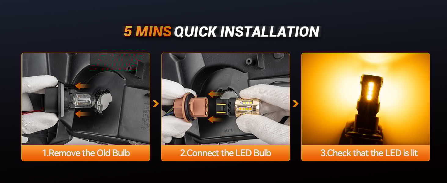 SEALIGHT 7443 Switchback LED Bulb Front Turn Signal Light White Amber 7444NA W21W DRL Parking Light