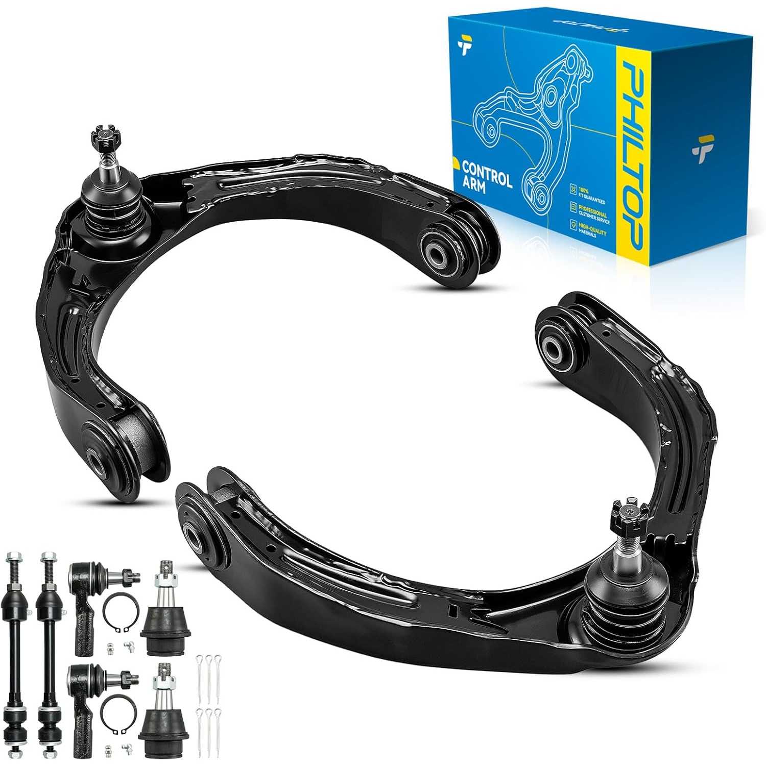 PHILTOP 8Pcs Front Control Arms w/Ball Joint & Sway Bar End Links & Outer Tie Rods for 2006-2008 Ram 1500 4WD, K620174 K