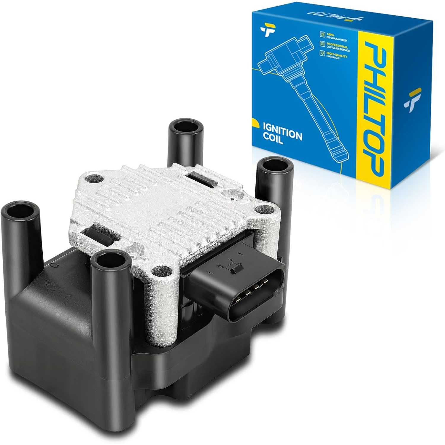 PHILTOP Ignition Coil Pack UF277 Compatible with Volkswagen VW Jetta 1999-2001, Jetta 2006-2007, Jetta 2012-2015, Golf 1999-2001