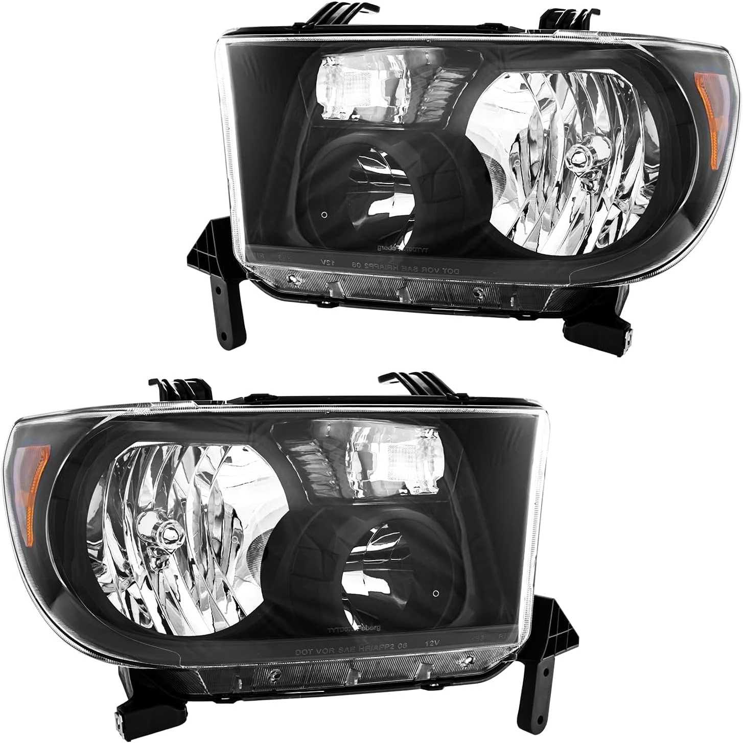 PHILTOP Headlamp Headlight Assembly Pair Fit for Tundra 2007-2013,Sequoia 2008-2017,Amber Reflector Clear Lens Black Housing,OE
