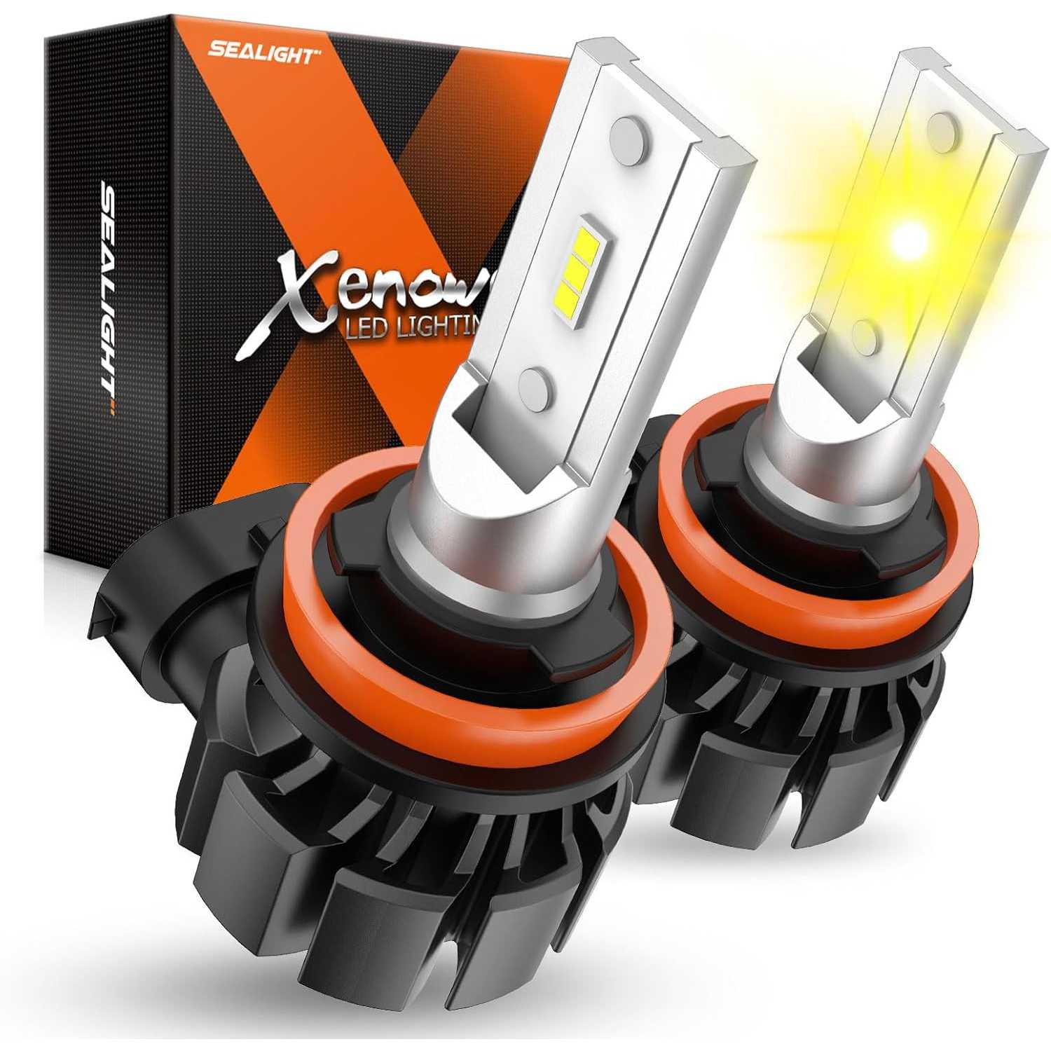 SEALIGHT® XF1 H11/H16/H8/H9 LED Fog Light Bulbs 3000K Yellow 20W 6000LM IP67 2PCS