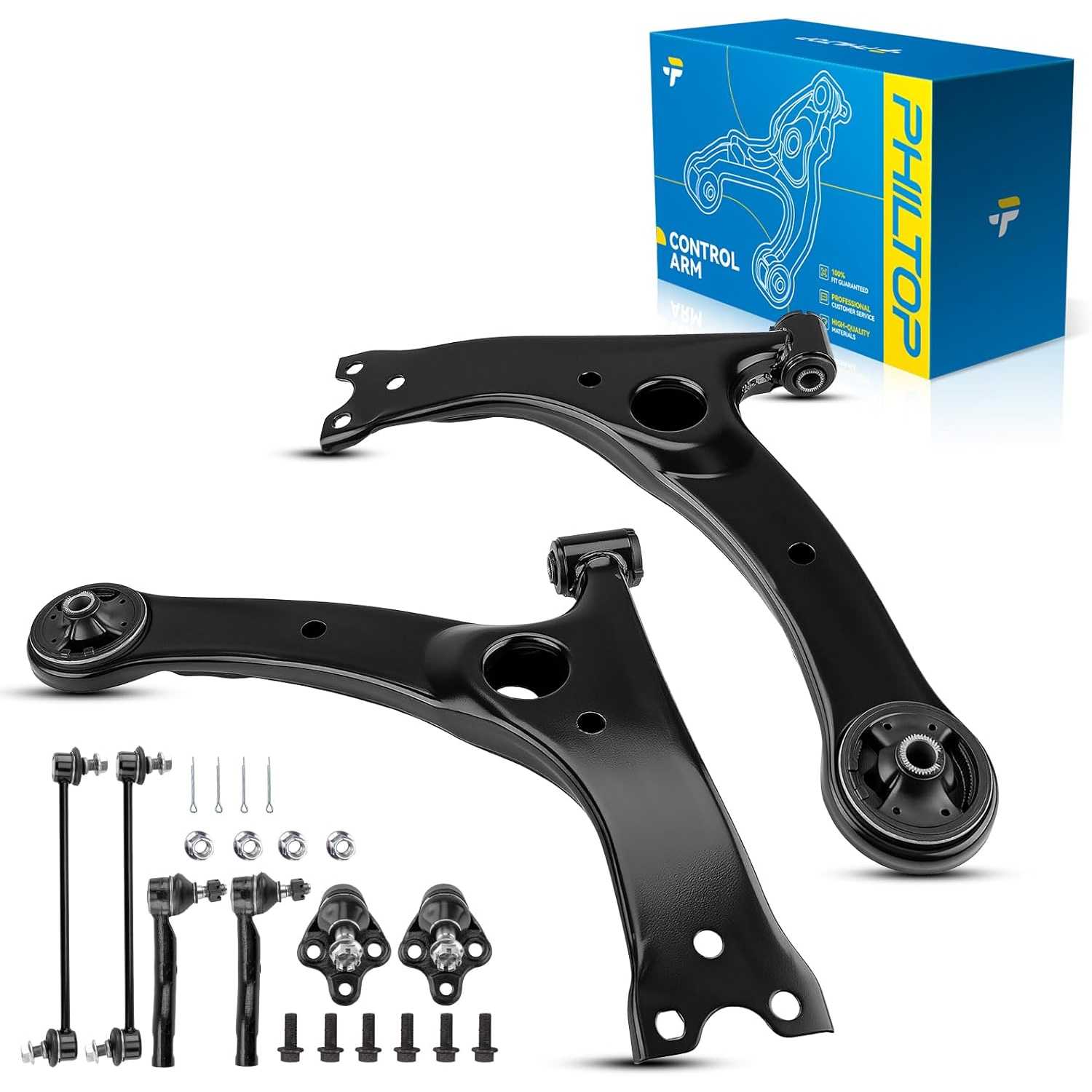 PHILTOP 8 Piece Suspension Kit Front Lower Ball Joint & Control Arm & Sway Bar End Link & Outer Tie Rod End Fit For