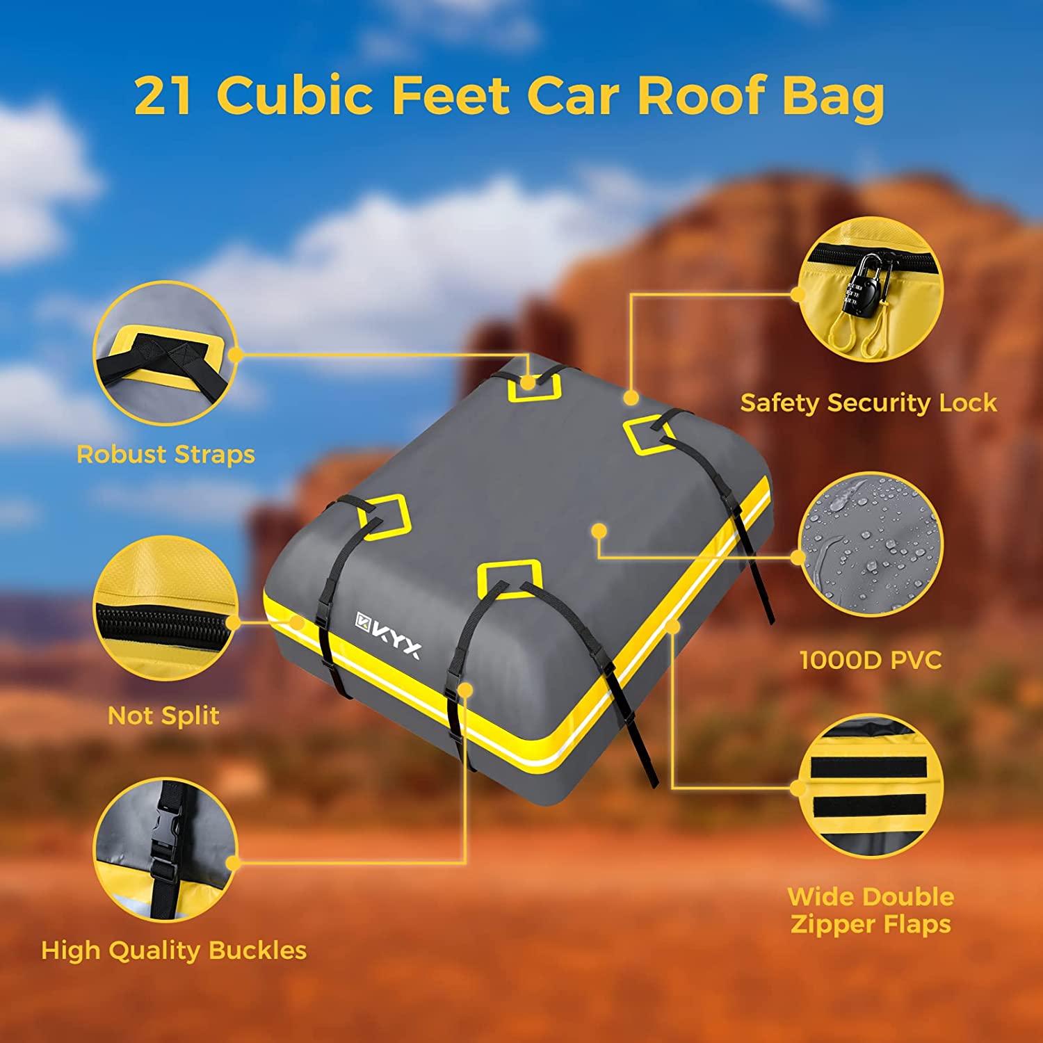 Suncent® 21 Cu.ft Grey Waterproof Rooftop Cargo Carrier Bag 2