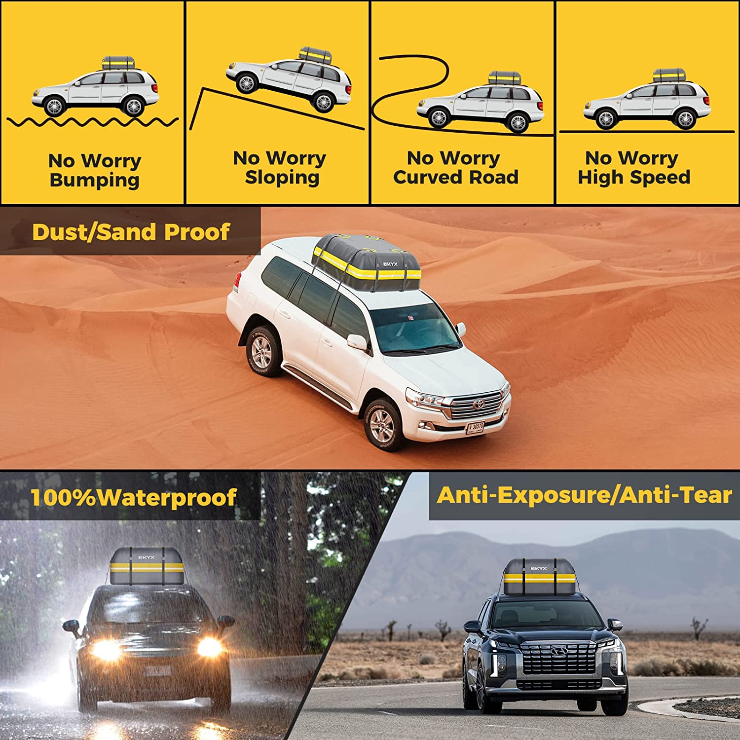 Suncent® 21 Cu.ft Grey Waterproof Rooftop Cargo Carrier Bag 4