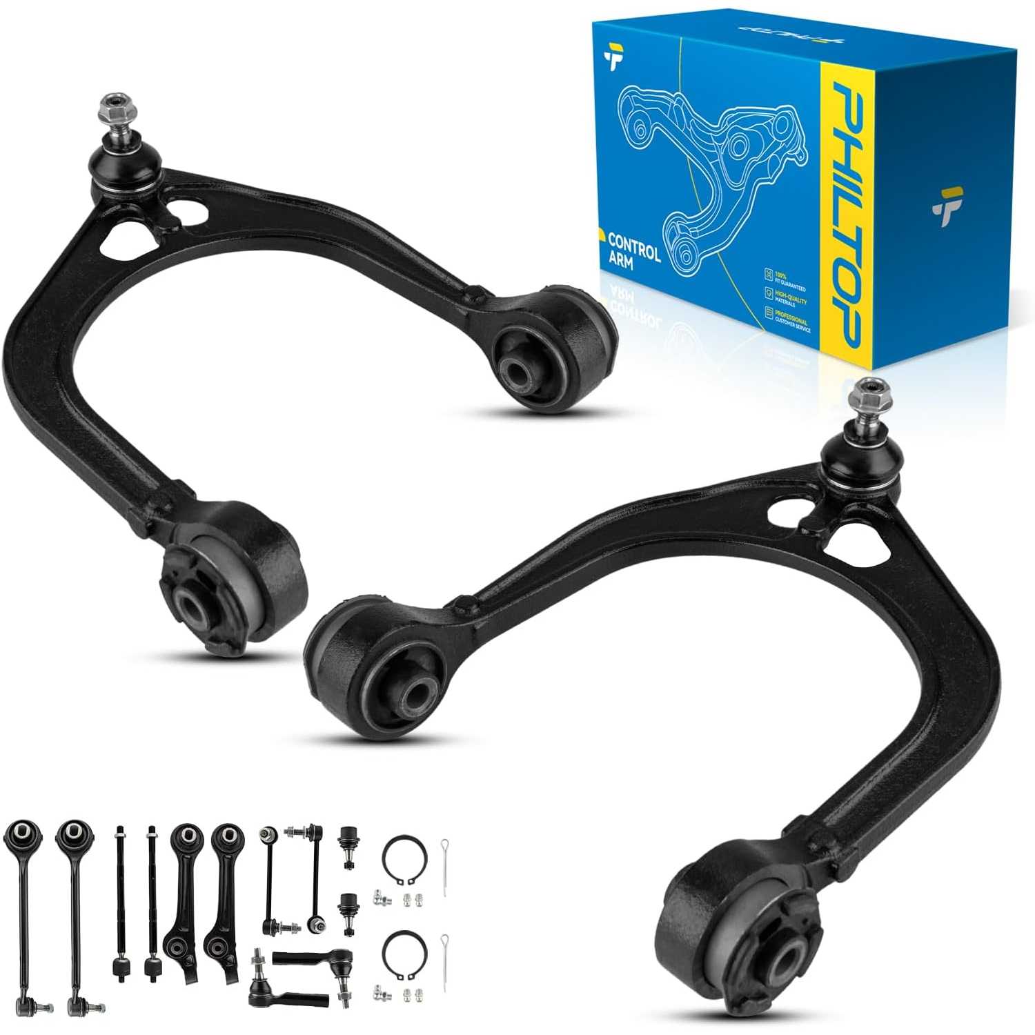 PHILTOP 14Pcs Front Upper/Lower Control Arms W/Ball Joint Tie Rod Sway Bar Link Fit for 2011-2014 300/Charger RWD, 2011-2014 Cha