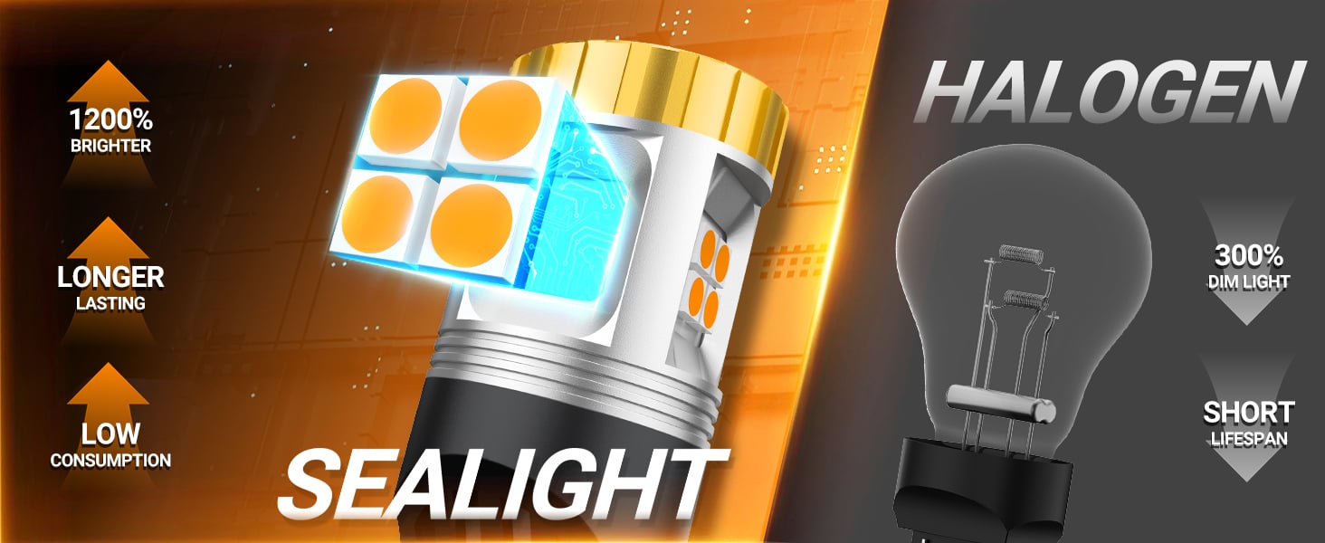 Sealight 7443 7440 7441 7444 T20 W21W LED Light Bulb Amber Turn Signal Marker Blinker Lights