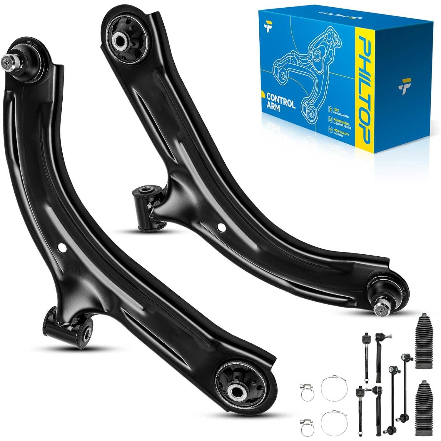 PHILTOP Front Lower Control Arm w/Ball Joint Sway Bar End Link Tie Rod End Boot Set Fit For 2007-2012 Versa, 2009-2014 Cube