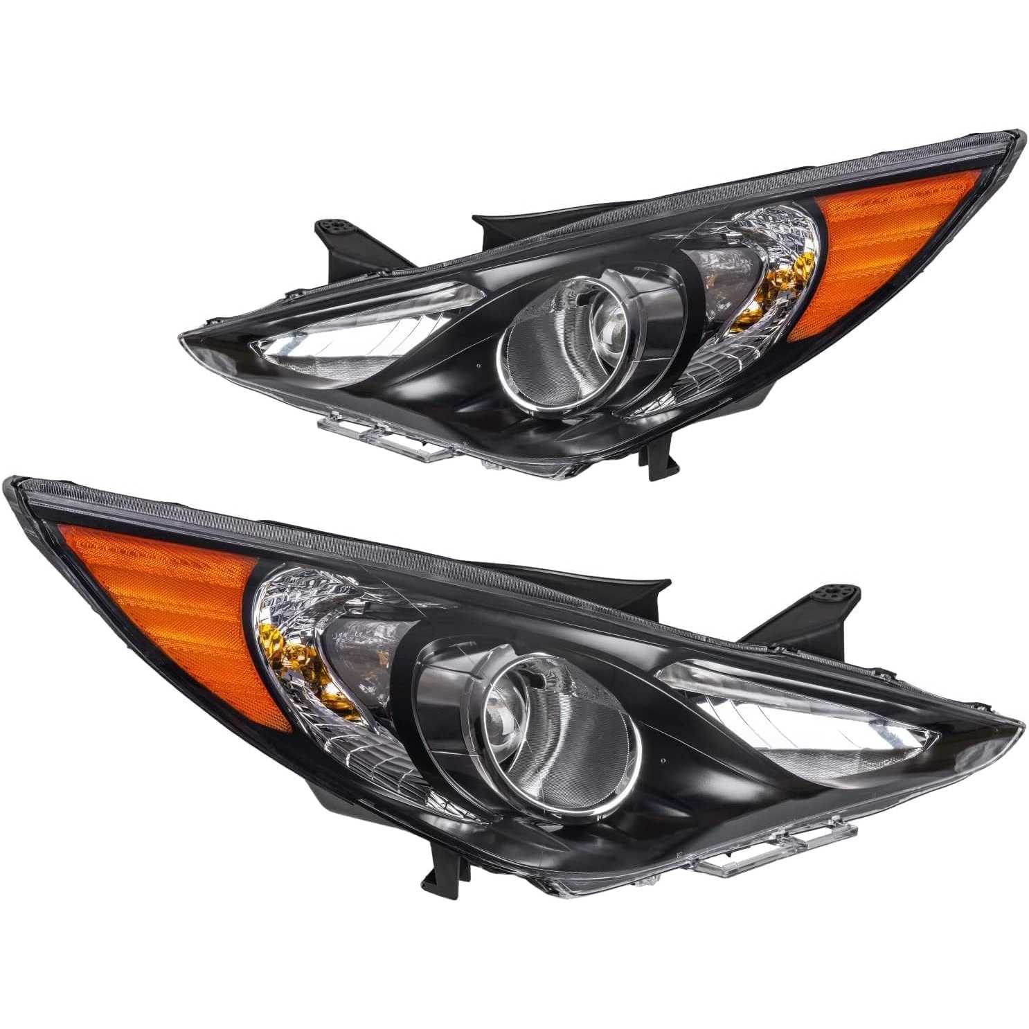 PHILTOP Headlight Assembly, Black Headlamp Replacement Compatible with Sonata 2011 2012 2013 2014, Amber Reflector Clear Lens