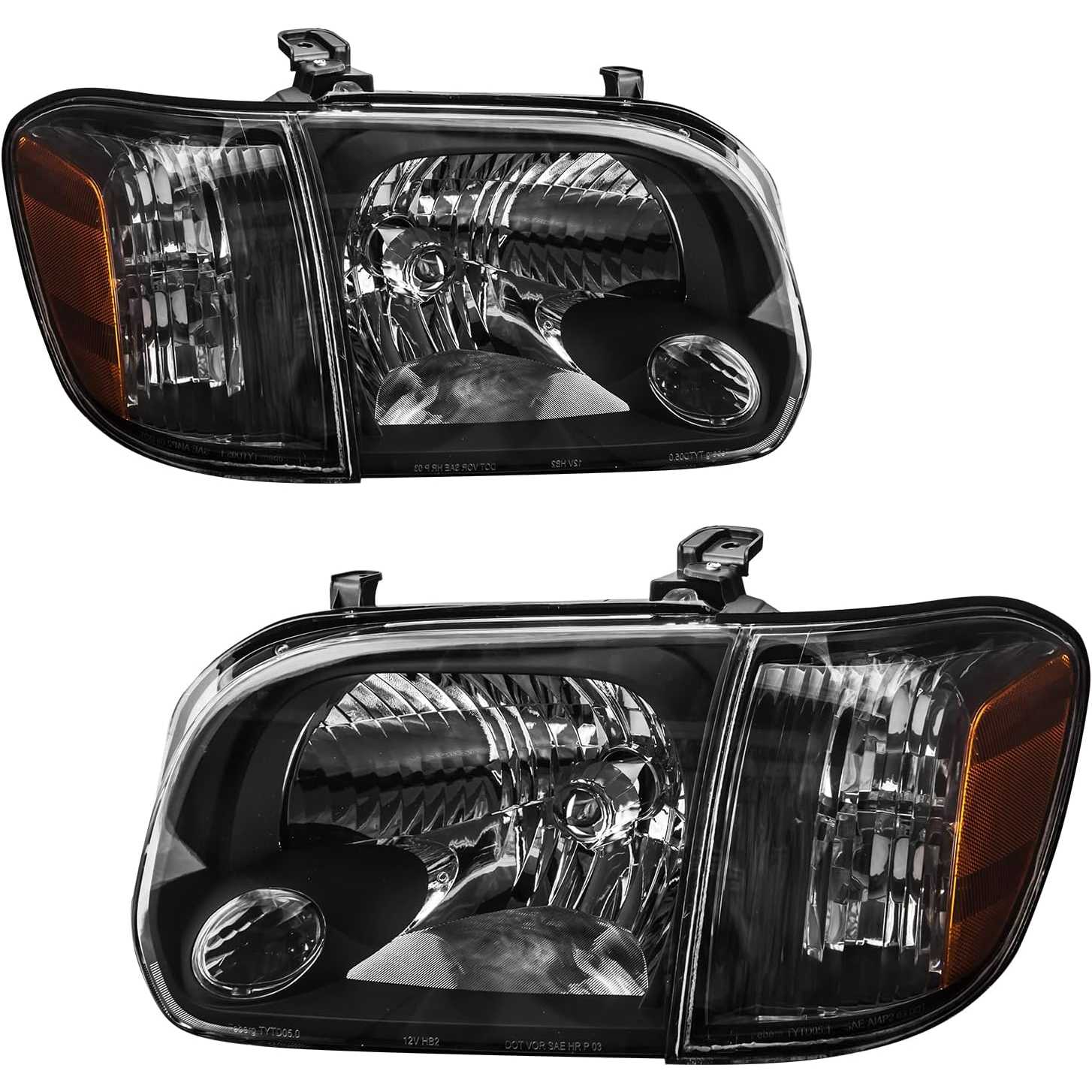 PHILTOP Headlights Assembly Compatible with 2005-2006 Toyota Tundra Crew Cab, 2005-2007 Toyota Sequoia,Black Housing Clear Lens