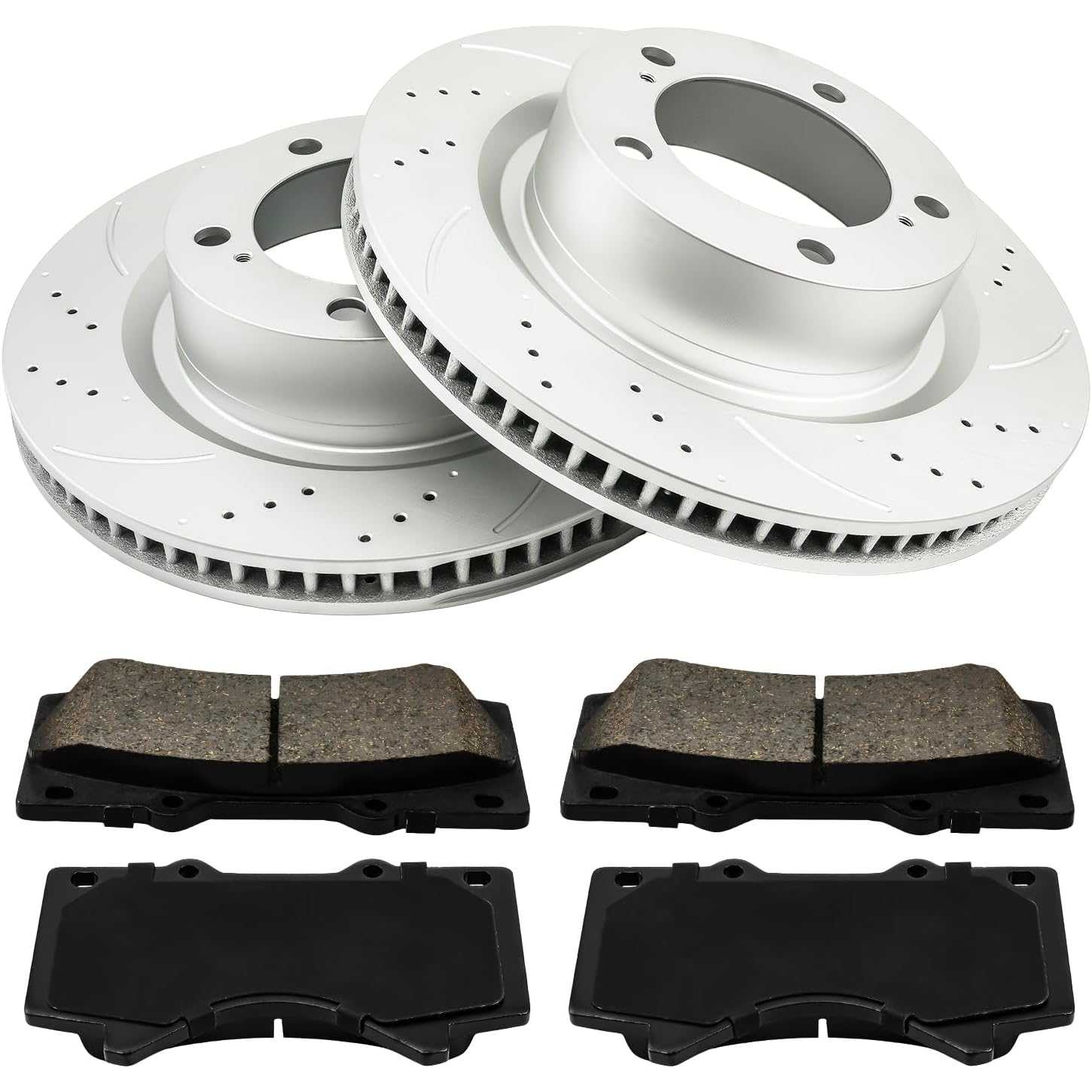 2007-2021 Tundra/2008-2022 Sequoia Front Drilled and Slotted Ceramic Brake Pad & Rotor Kit 1