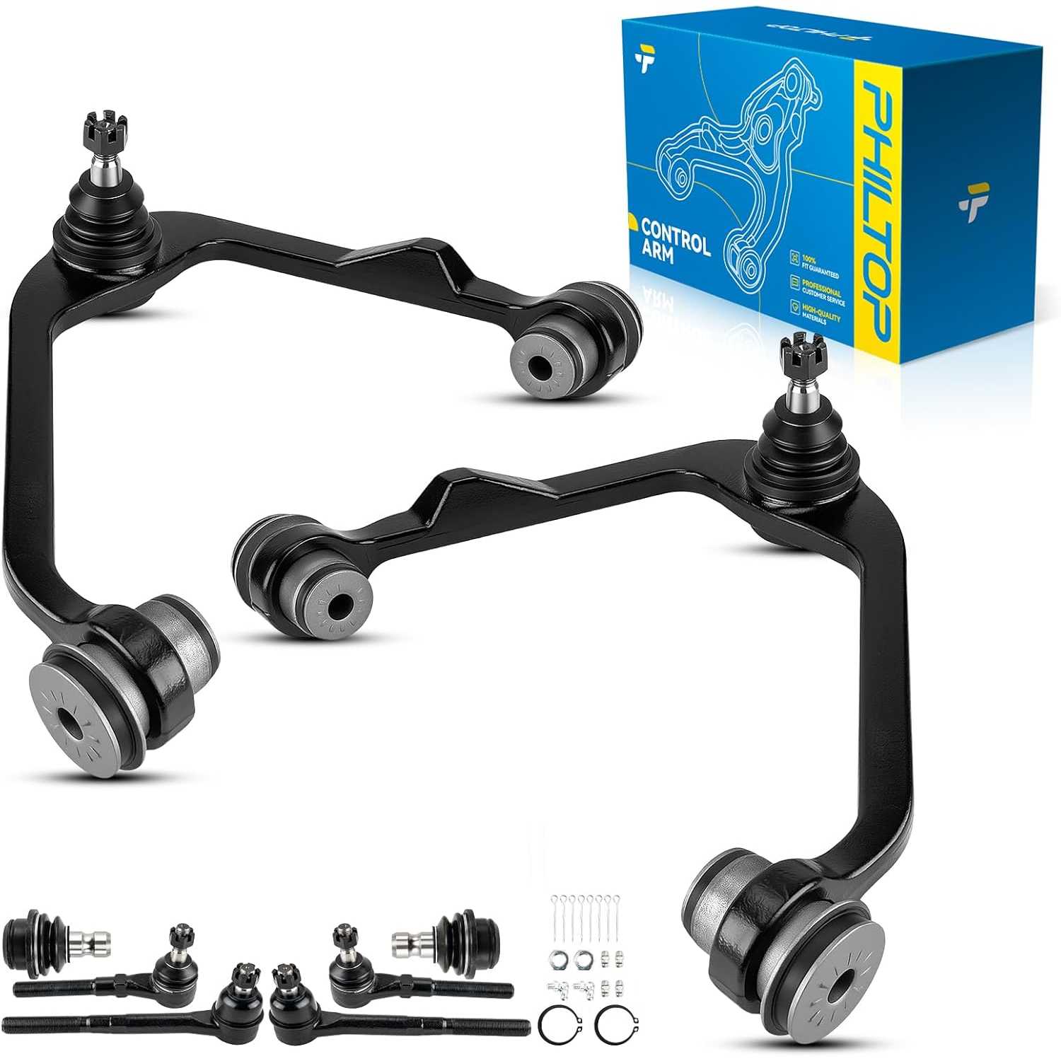 PHILTOP 8Pcs Front Upper Control Arms W/Ball Joint Tie Rod Sway Bar Link Fit for 1997-1999 F-250 RWD, 1997-2002 Expedition RWD,