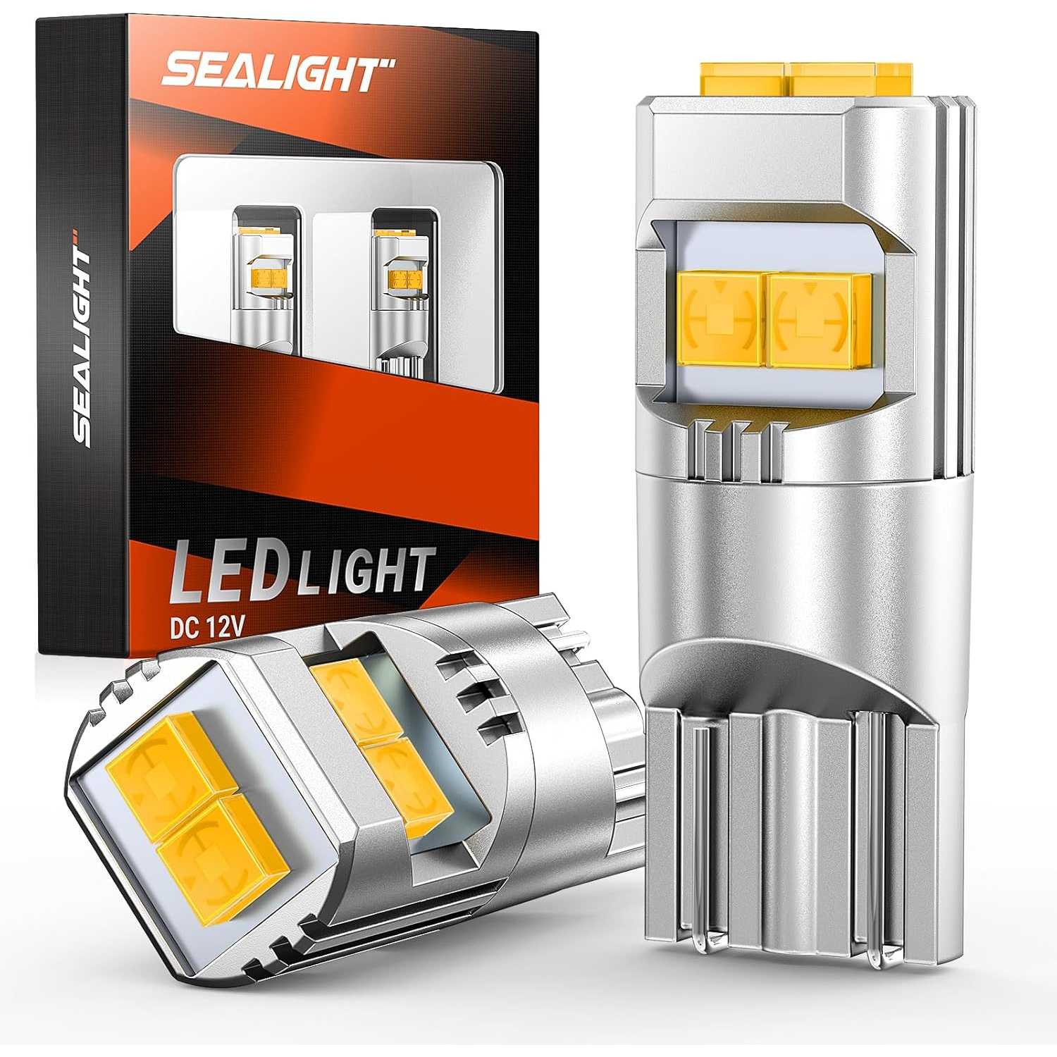 SEALIGHT® XL02 T10/194/168/W5W LED License Plate Light Dome/Map/Trunk Light Bulbs 5W 600LM 2500K Amber Yellow 2PCS