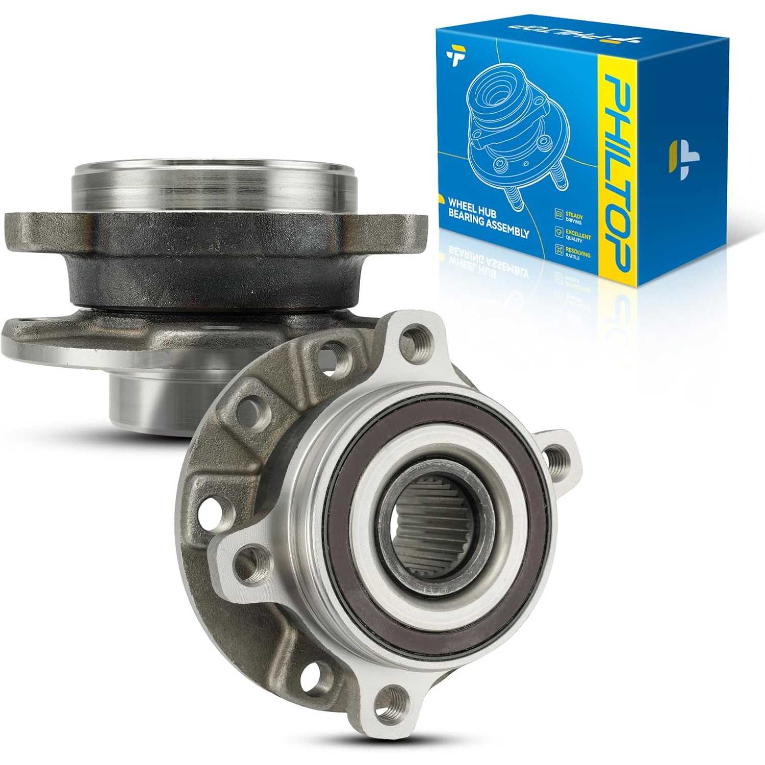 PHILTOP 513349 Front Wheel Bearing Hub Assembly Fit for Jeep Cherokee 2014-2023 2 PCS 5 Lugs