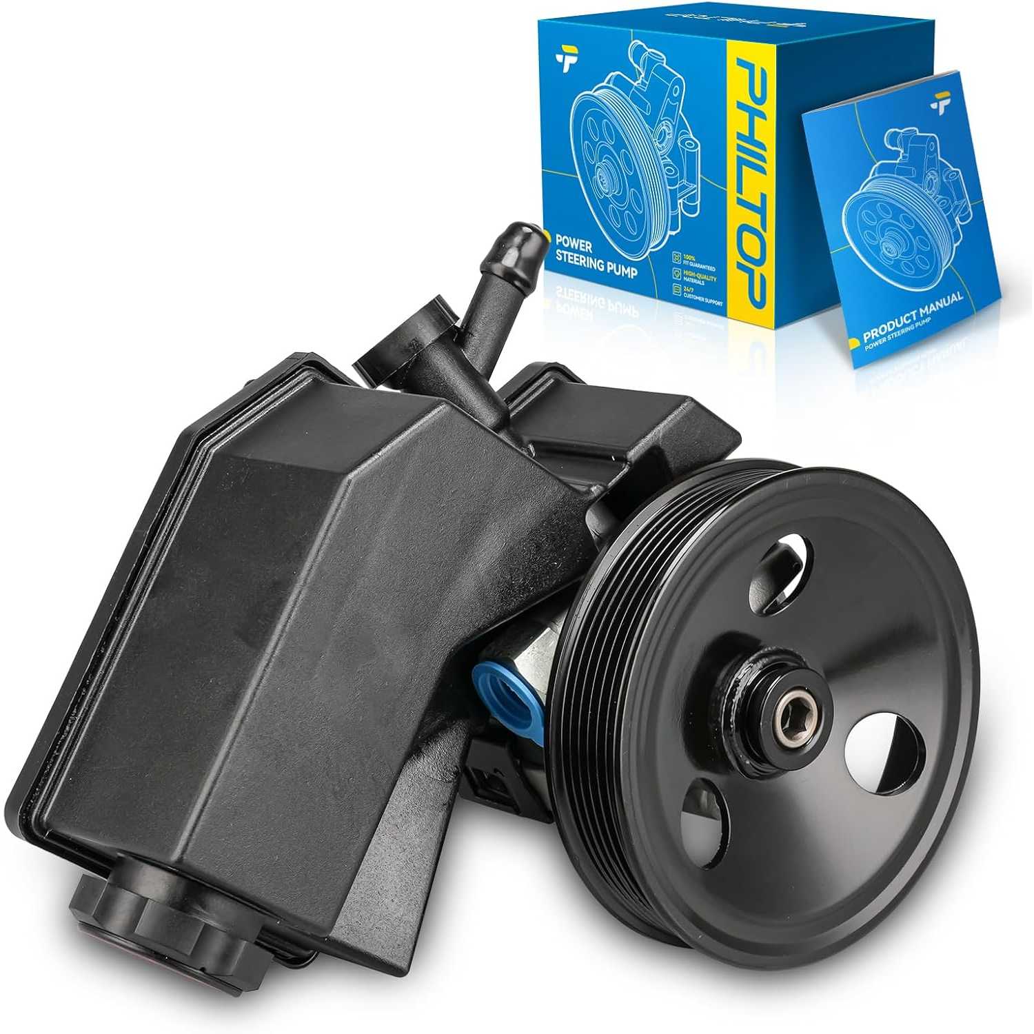 PHILTOP 2062608 Power Steering Pump with Reservoir & Pulley, Fit for 2001-2004 Grand Cherokee 4.7L, 2003-2006 Viper, 2004-20