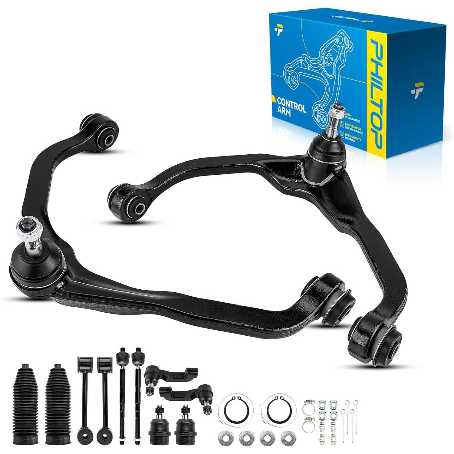 PHILTOP 12Pcs Front Control Arms w/Ball Joint & Sway Bar End Links & Inner Outer Tie Rods for 2008-2012 Liberty, 2007-20