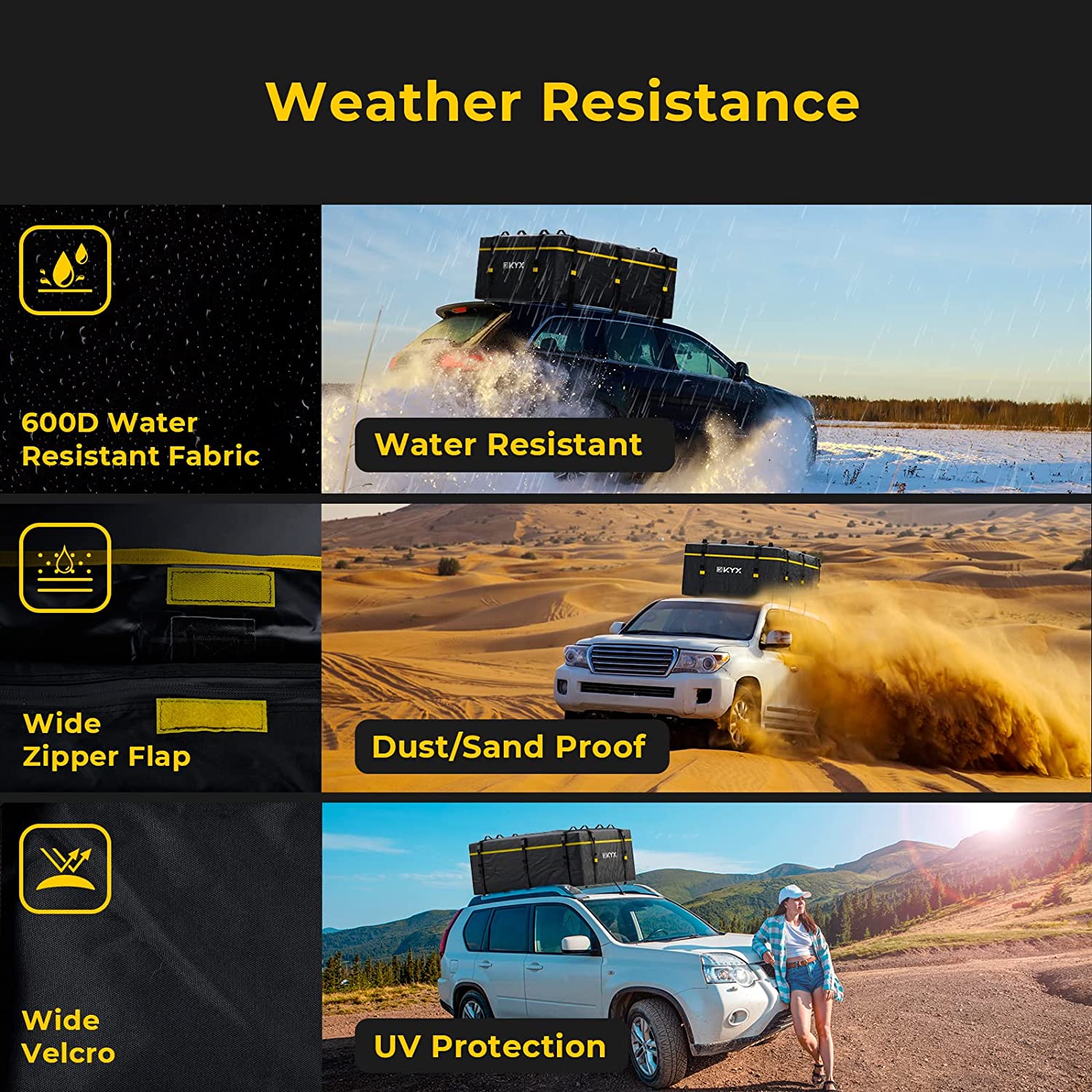 Suncent® 20 Cubic Feet Waterproof Black Rooftop Cargo Carrier Bag 1