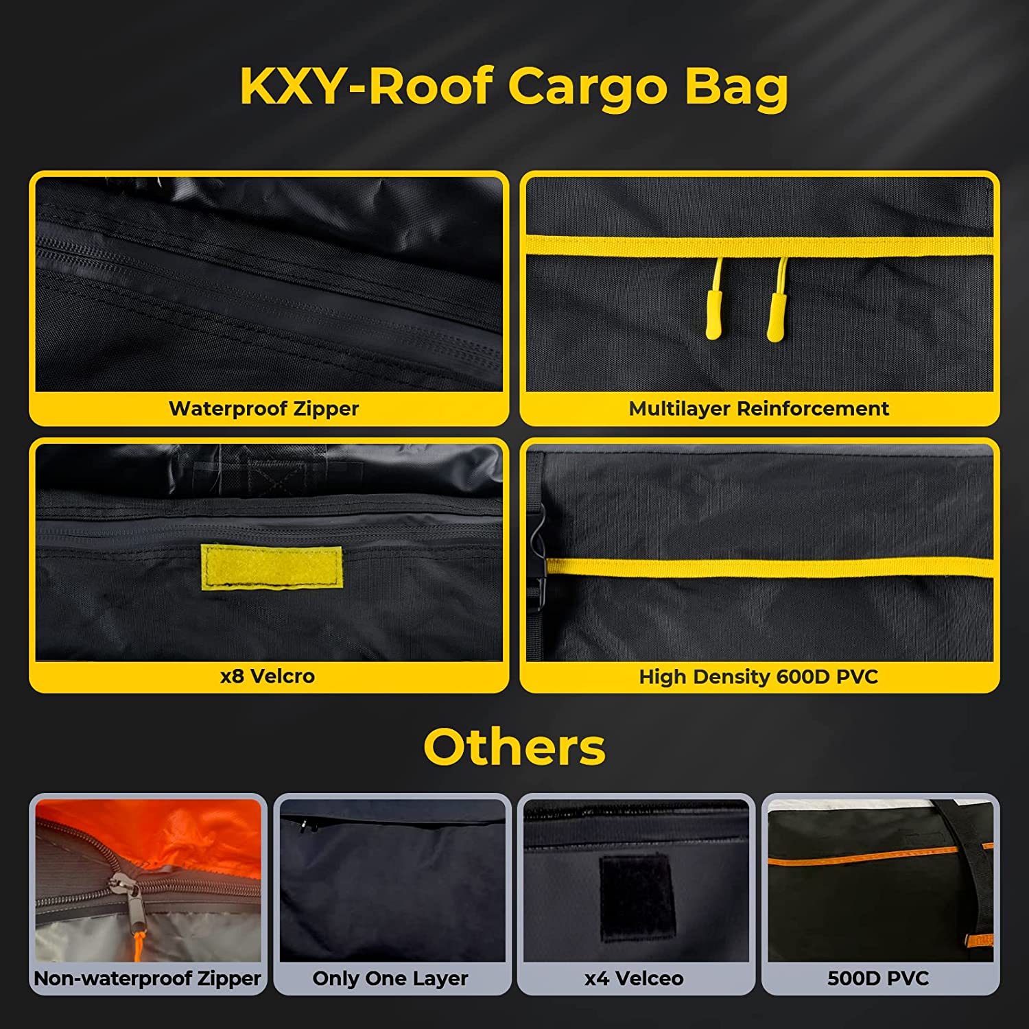 Suncent® 20 Cubic Feet Waterproof Black Rooftop Cargo Carrier Bag 4