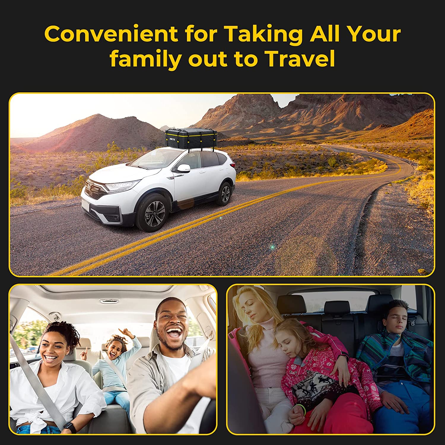 Suncent® 20 Cubic Feet Waterproof Black Rooftop Cargo Carrier Bag 7