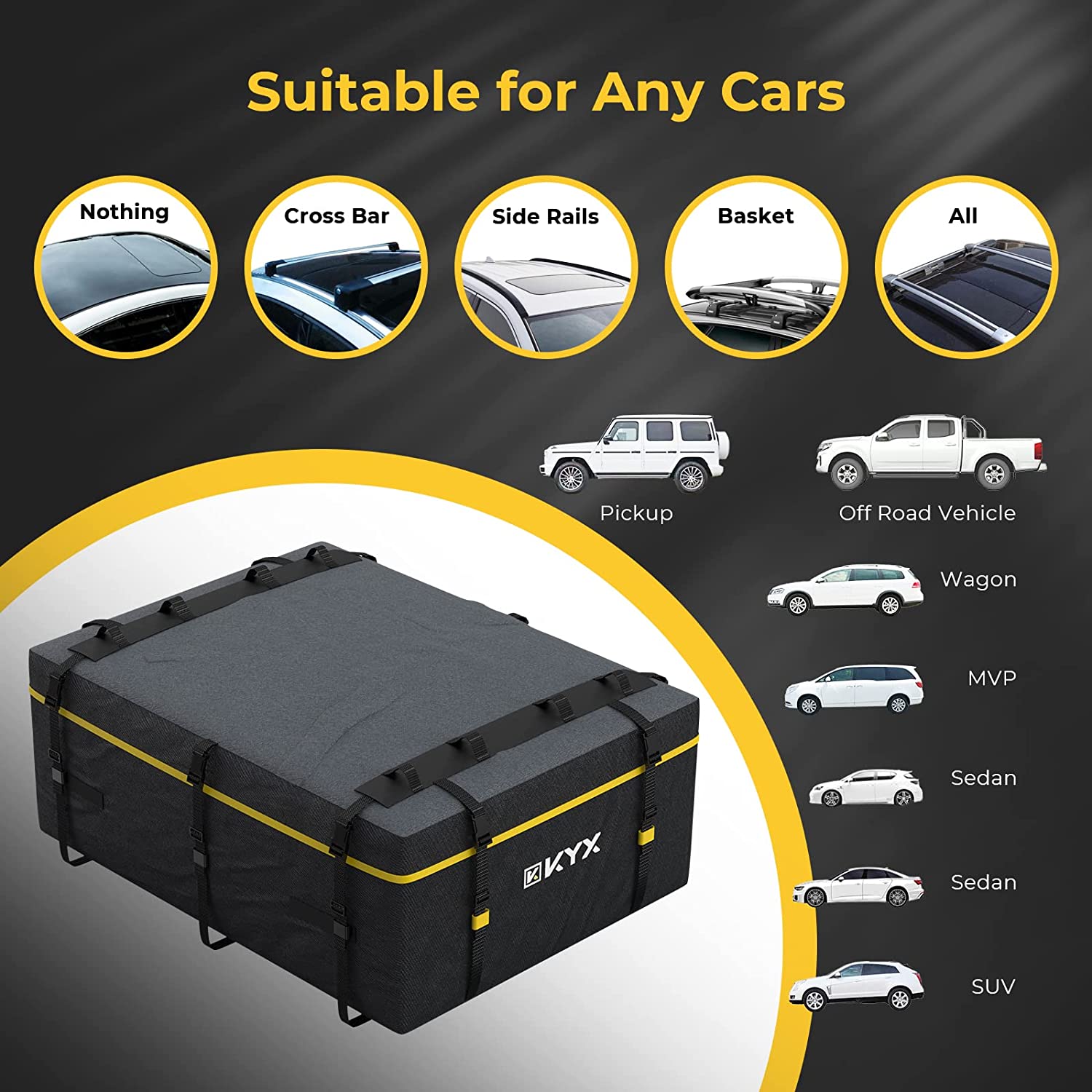 Suncent® 20 Cubic Feet Waterproof Black Rooftop Cargo Carrier Bag 2