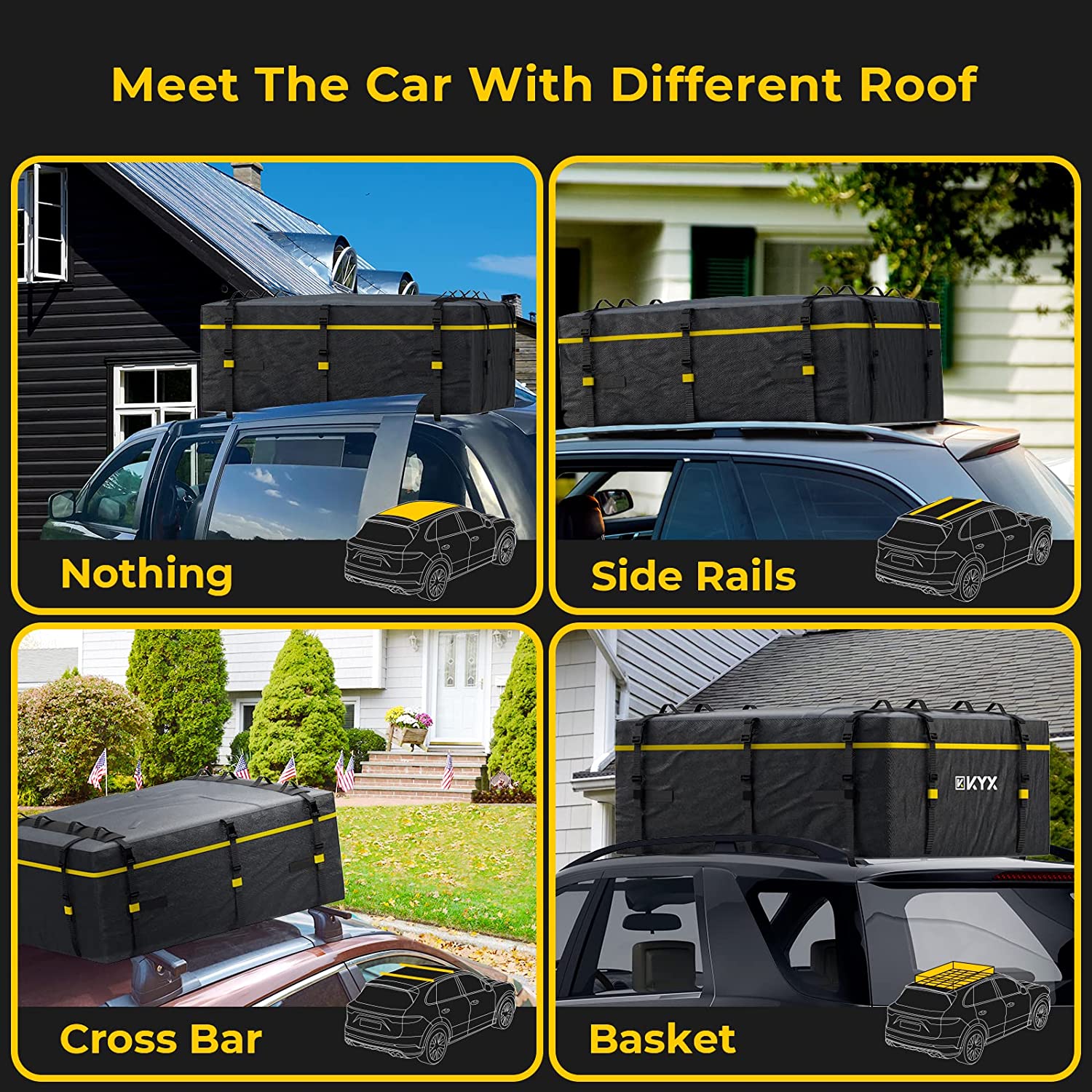 Suncent® 20 Cubic Feet Waterproof Black Rooftop Cargo Carrier Bag 6