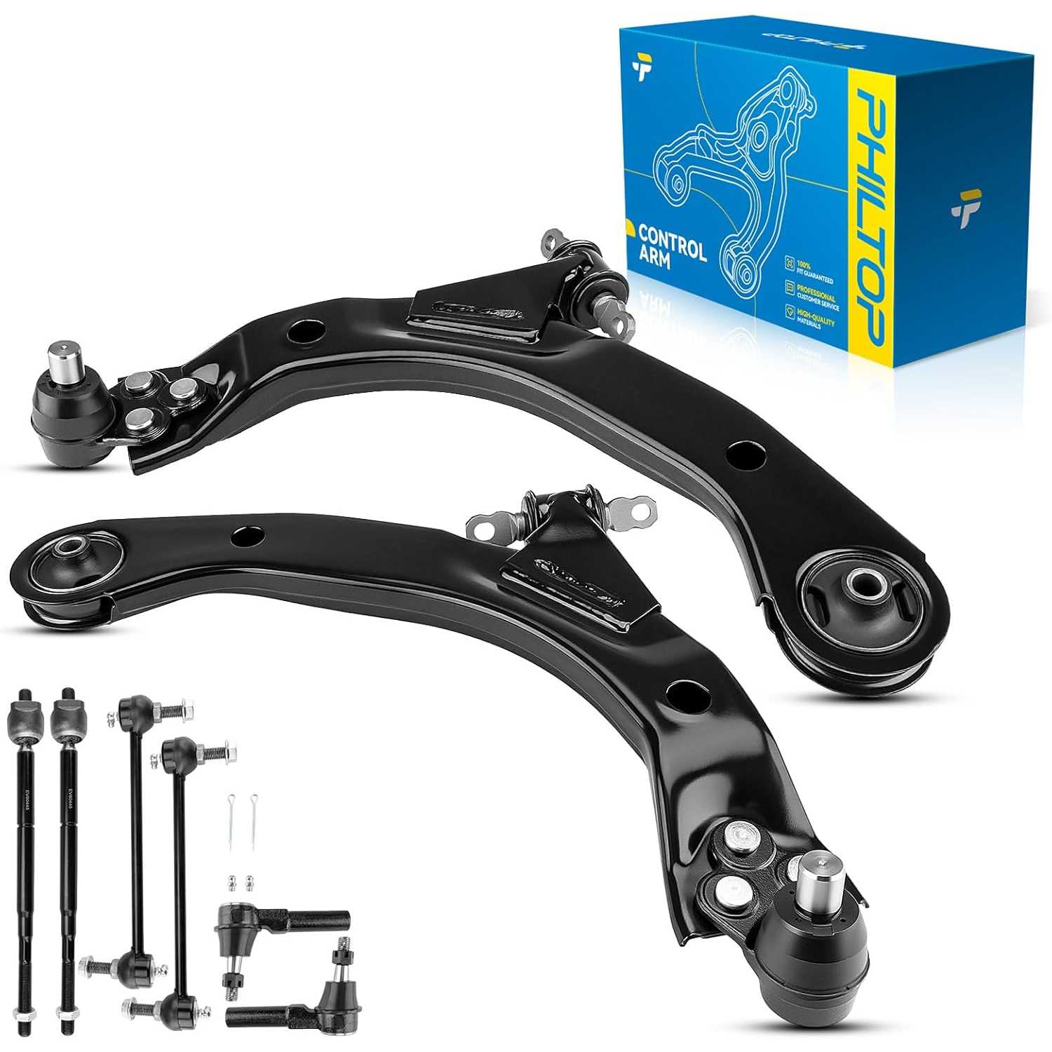 PHILTOP 8pcs Front Lower Control Arm with Ball Joint Sway Bar Links Tie Rod Ends for Chevy Cobalt 2005-2008, 2008-2009 HHR(2.0L)