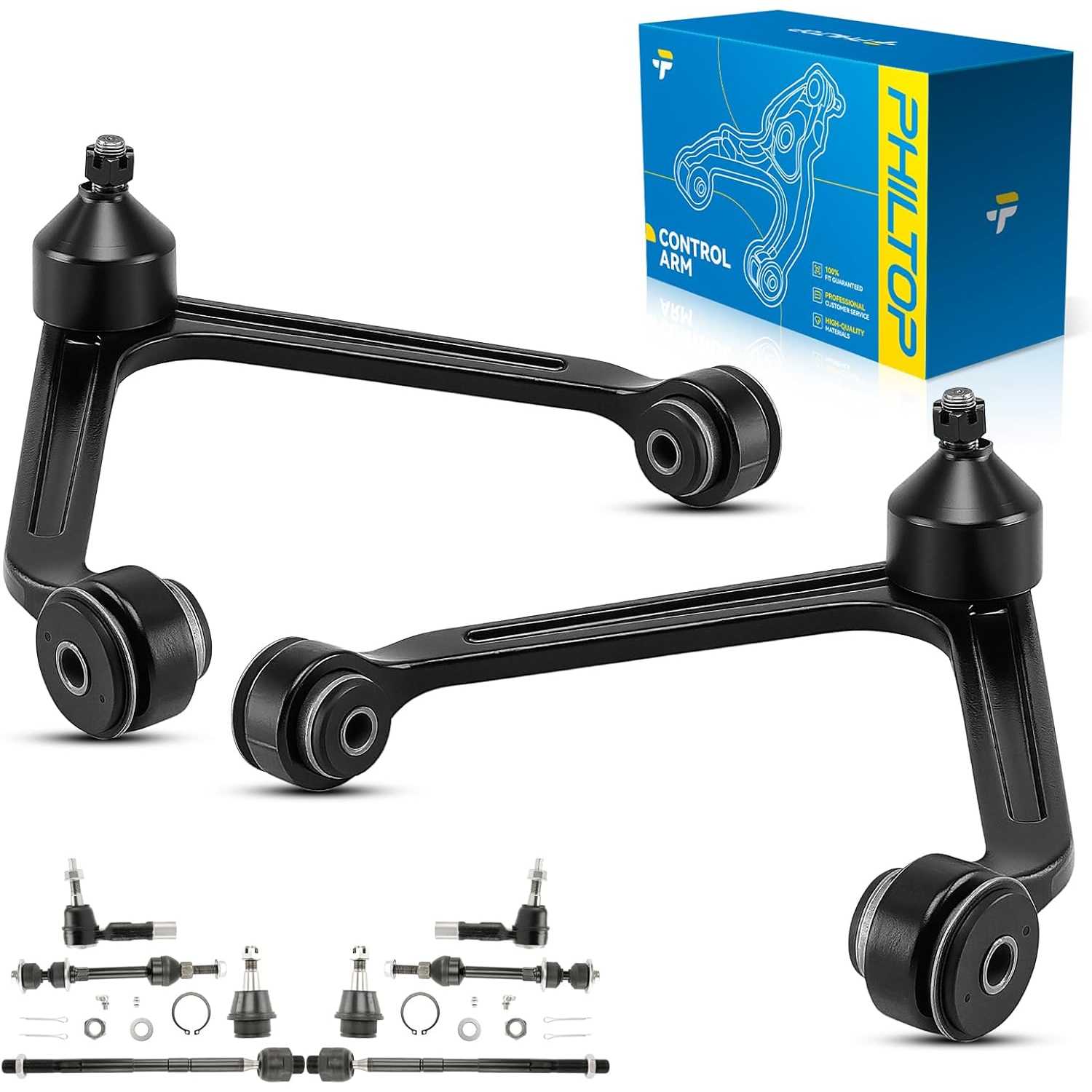 PHILTOP 10PCS Front Upper Control Arm w/Ball Joint for Ram1500 2004-2005(3.7/4.7/5.78.3L), Ram1500 2002 2003,Outer Inner Tie Rod