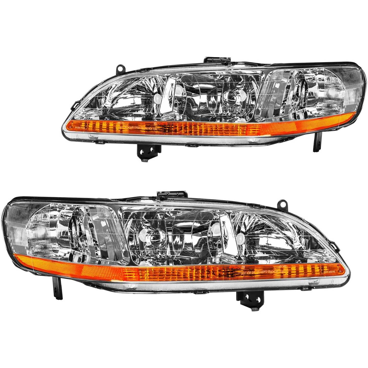 PHILTOP Headlights Assembly Compatible with 1998 1999 2000 2001 2002 Honda Accord,Chrome Housing Clear Lens Amber Reflector,Halo