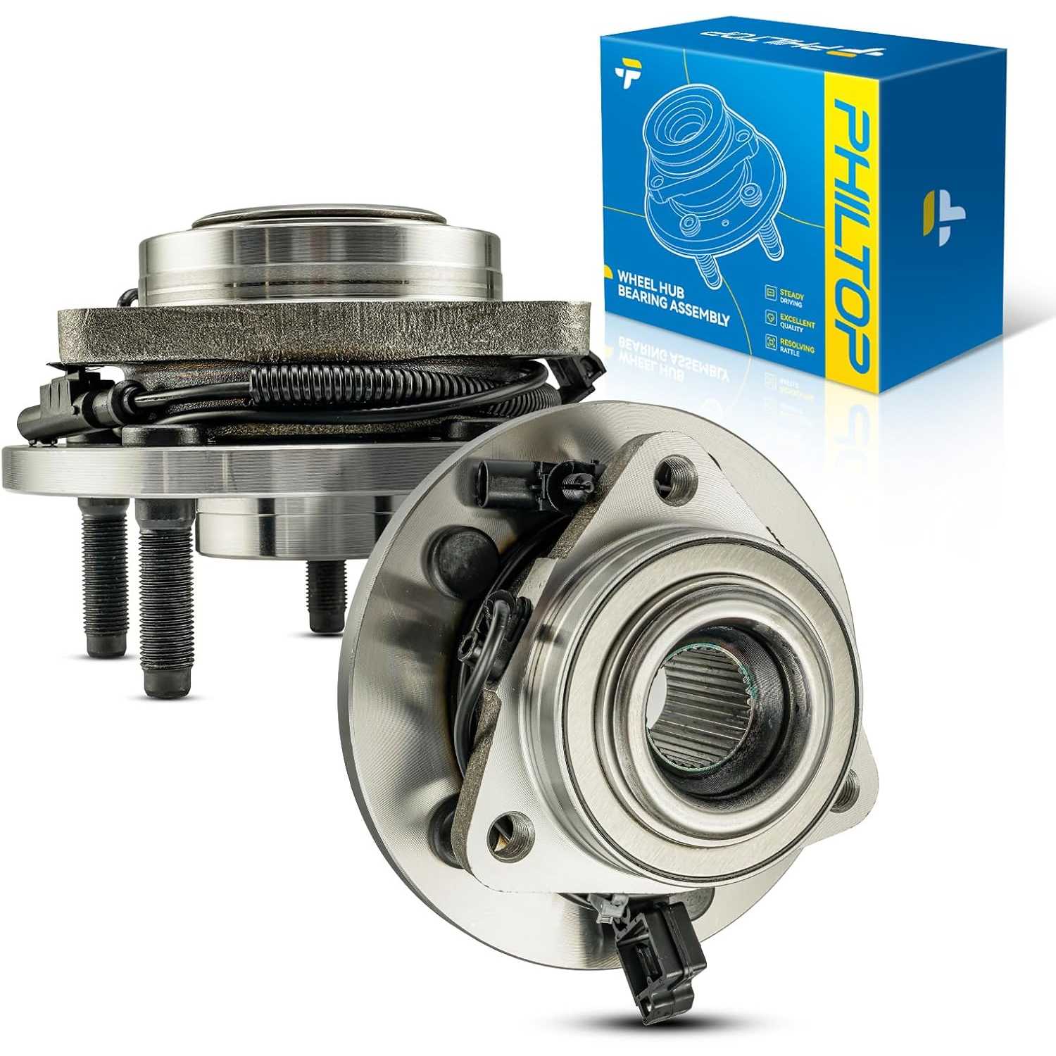 PHILTOP 513229 Front Wheel Bearing Hub Assembly Fit for Dodge Dakota 2005-2010, Mitsubishi Raider 2006-2008, Ram Dakota 2011 W/A